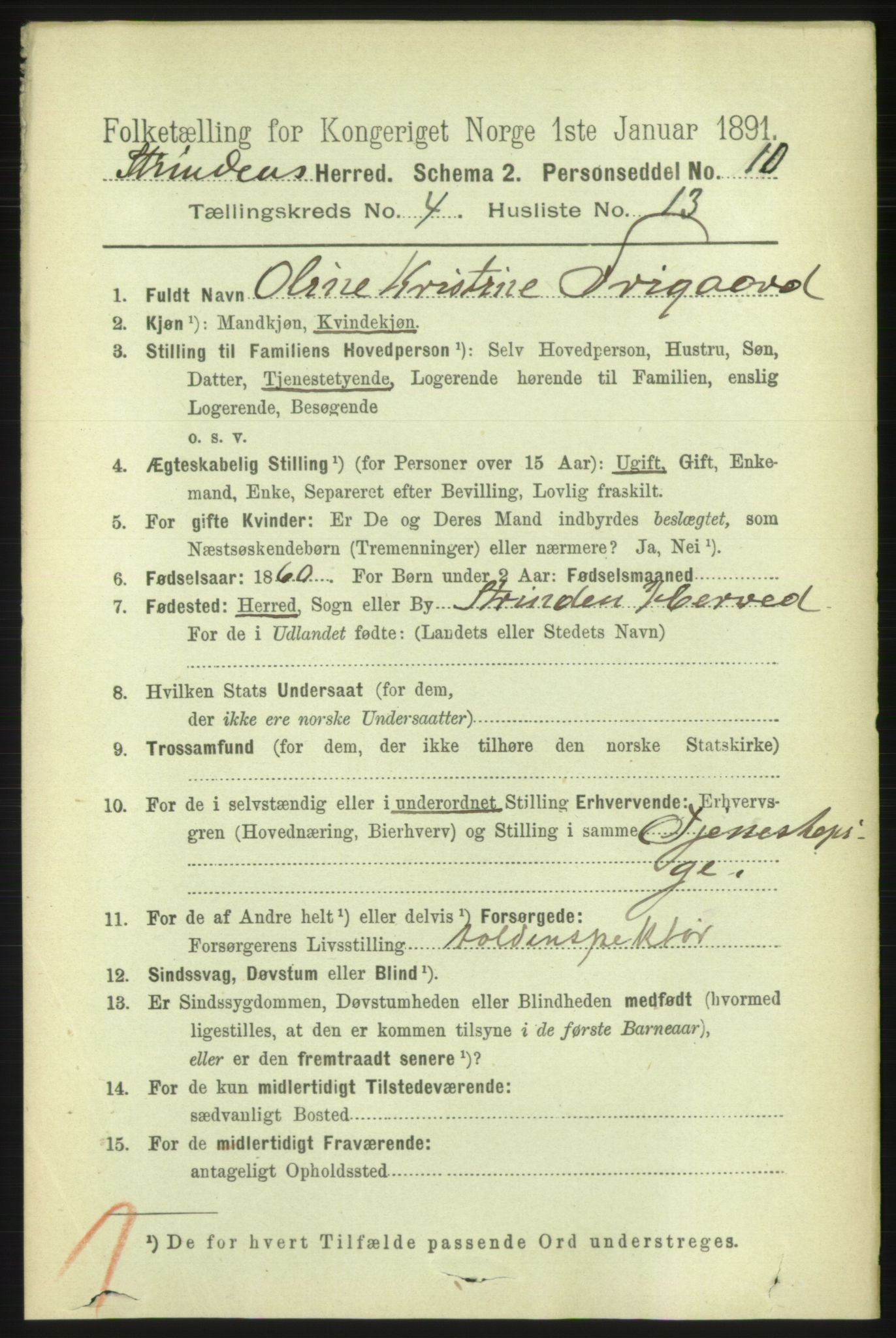 RA, 1891 census for 1660 Strinda, 1891, p. 3976