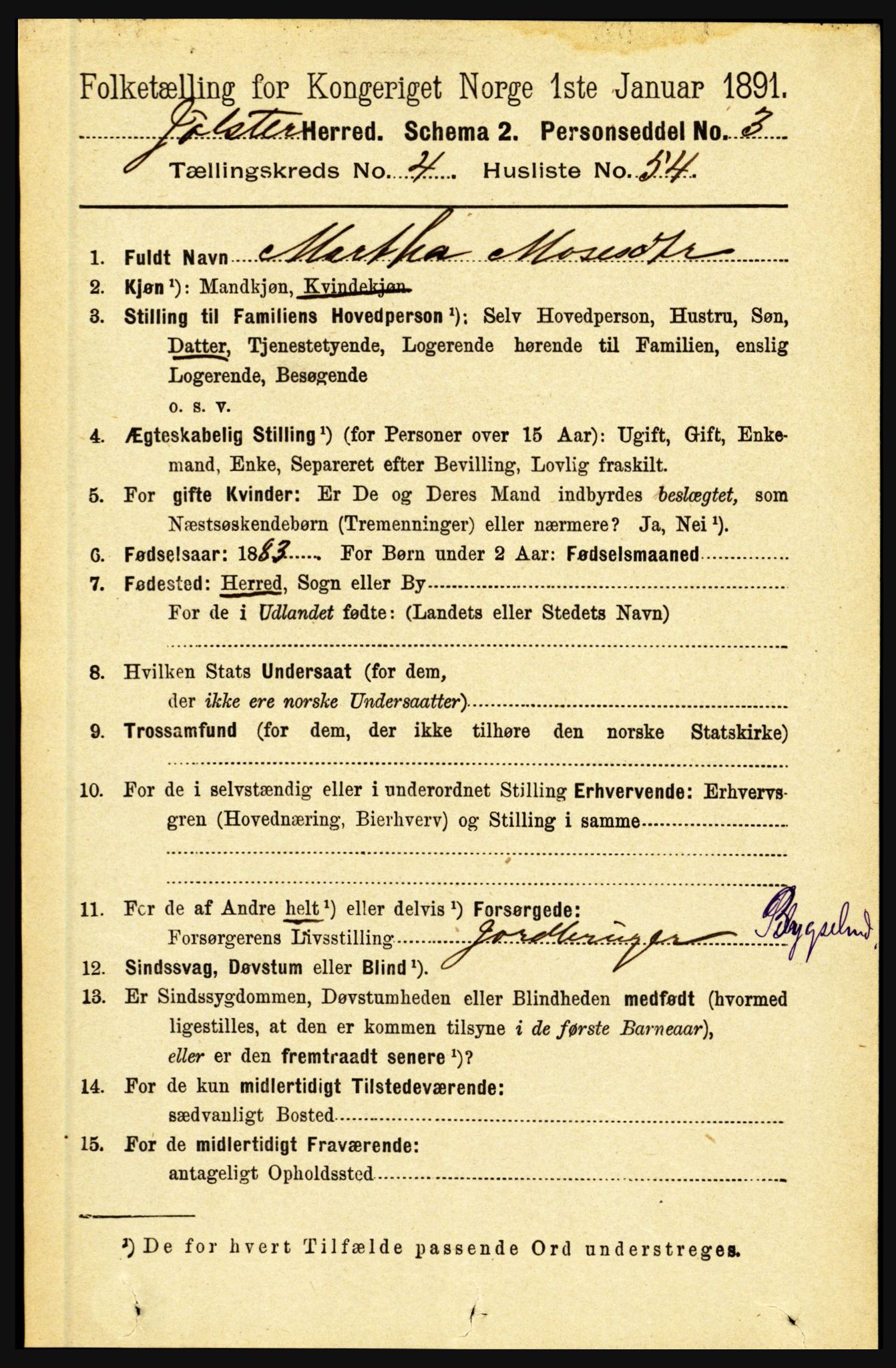 RA, 1891 census for 1431 Jølster, 1891, p. 1710