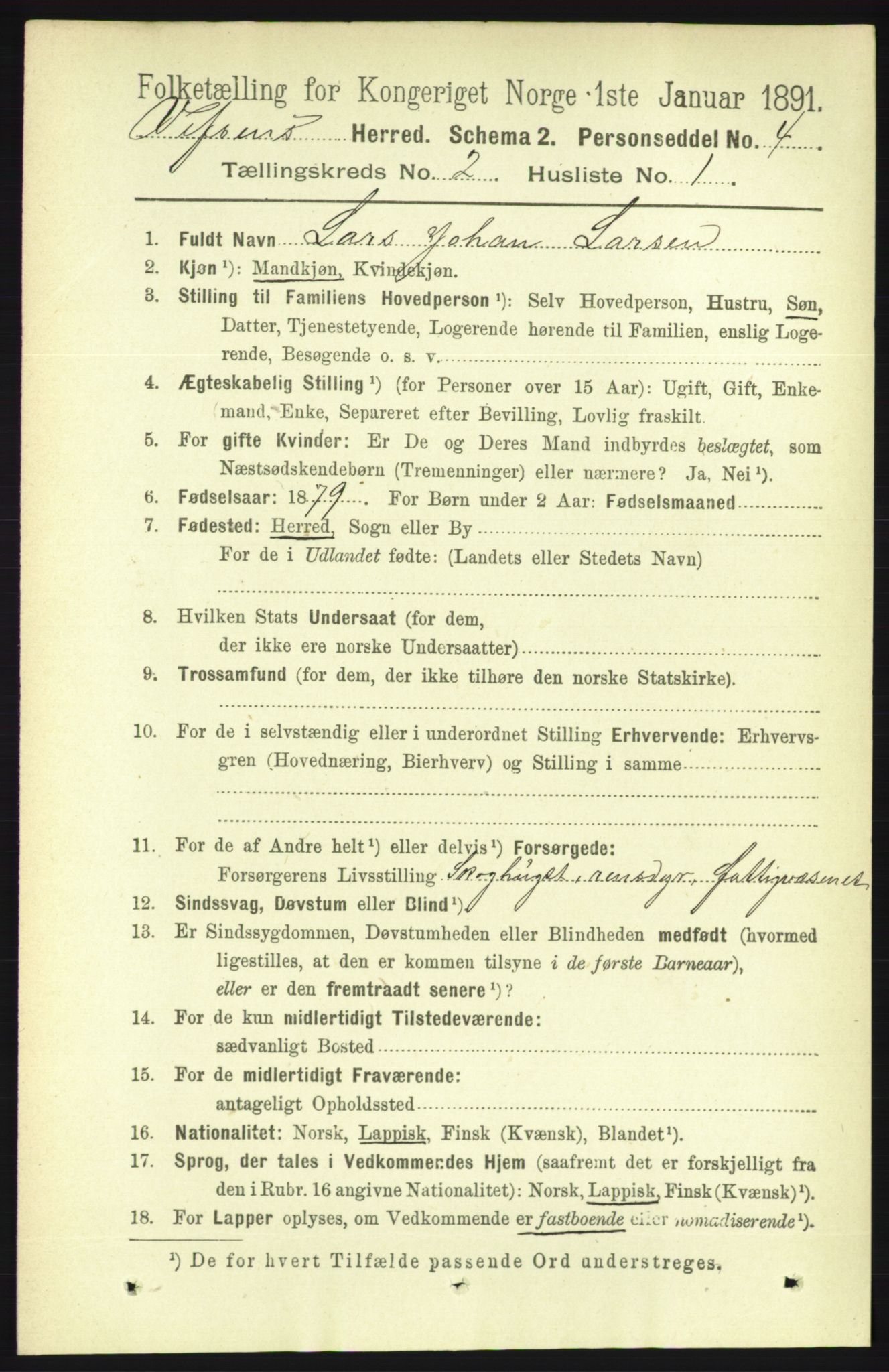 RA, 1891 census for 1824 Vefsn, 1891, p. 626