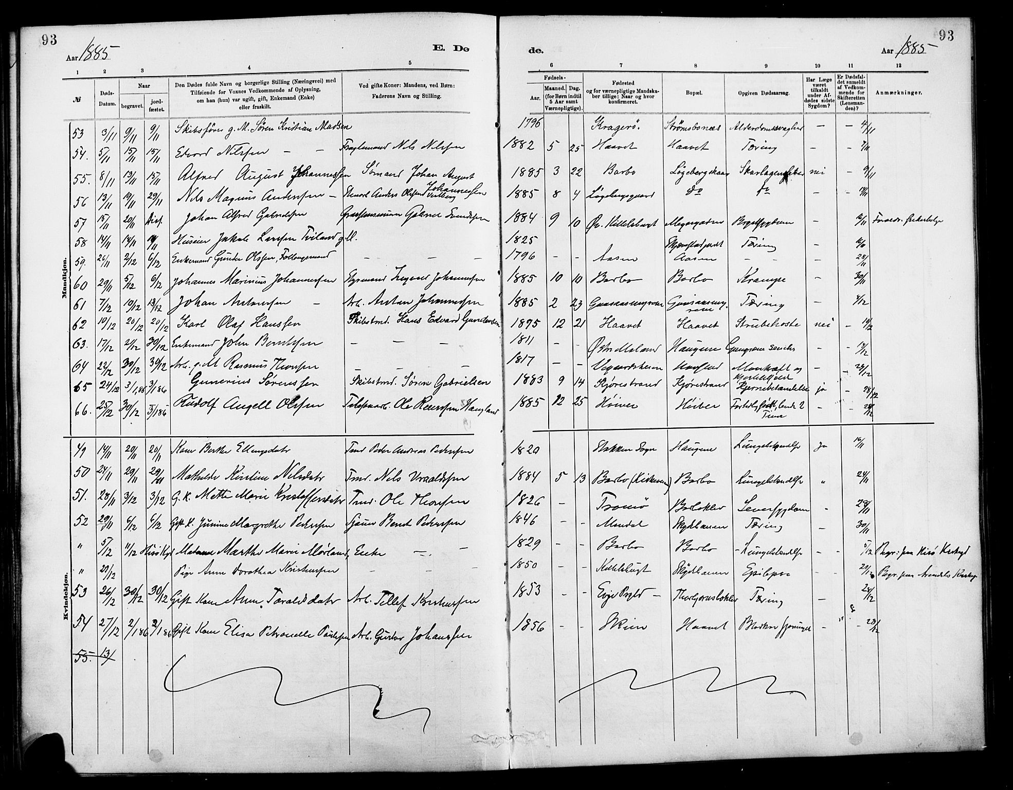 Barbu sokneprestkontor, AV/SAK-1111-0003/F/Fa/L0003: Parish register (official) no. A 3, 1883-1898, p. 93