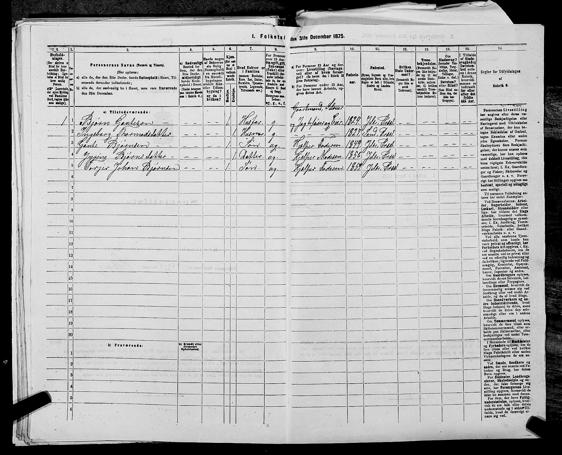 SAST, 1875 census for 1138P Jelsa, 1875, p. 808