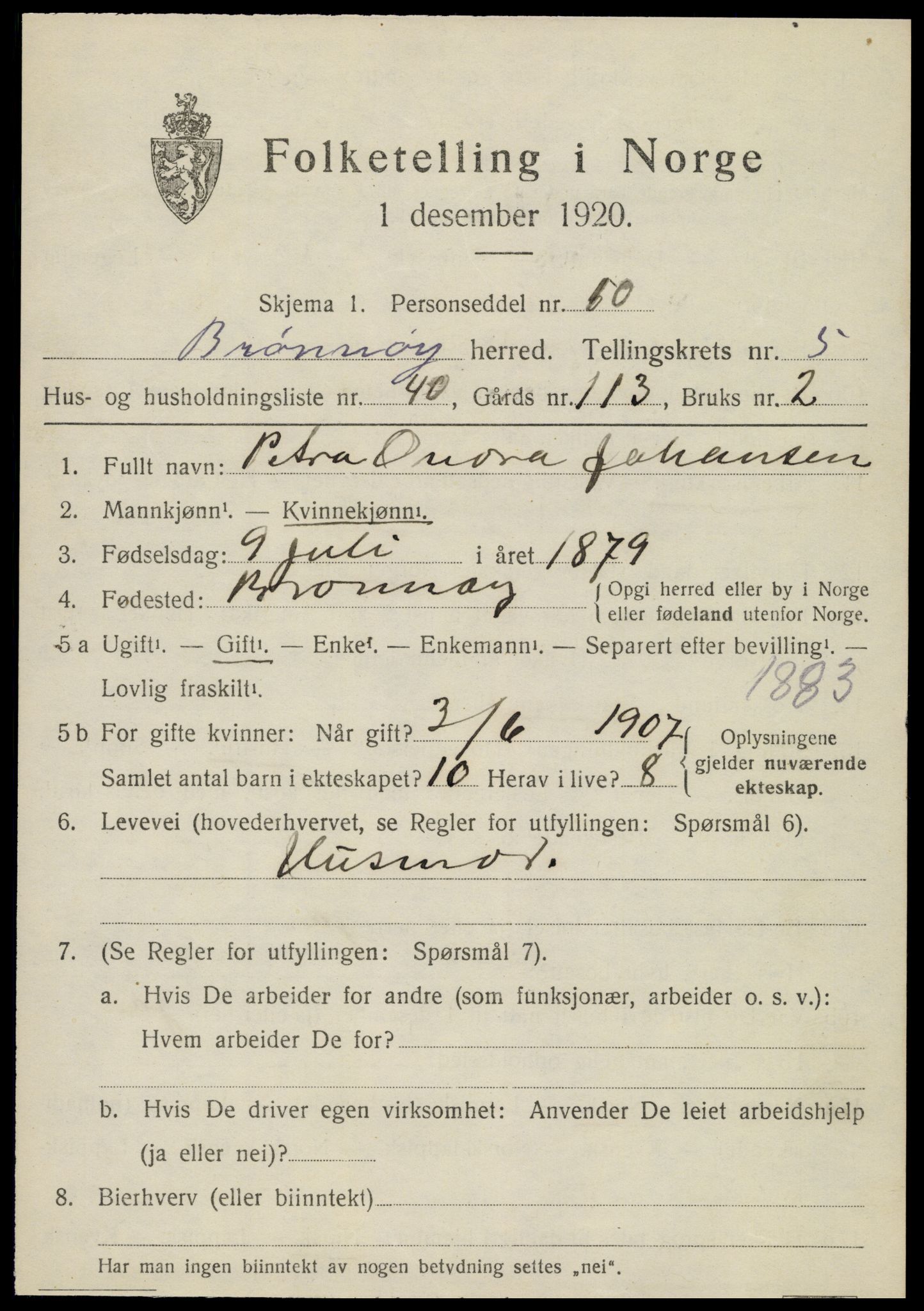 SAT, 1920 census for Brønnøy, 1920, p. 4322