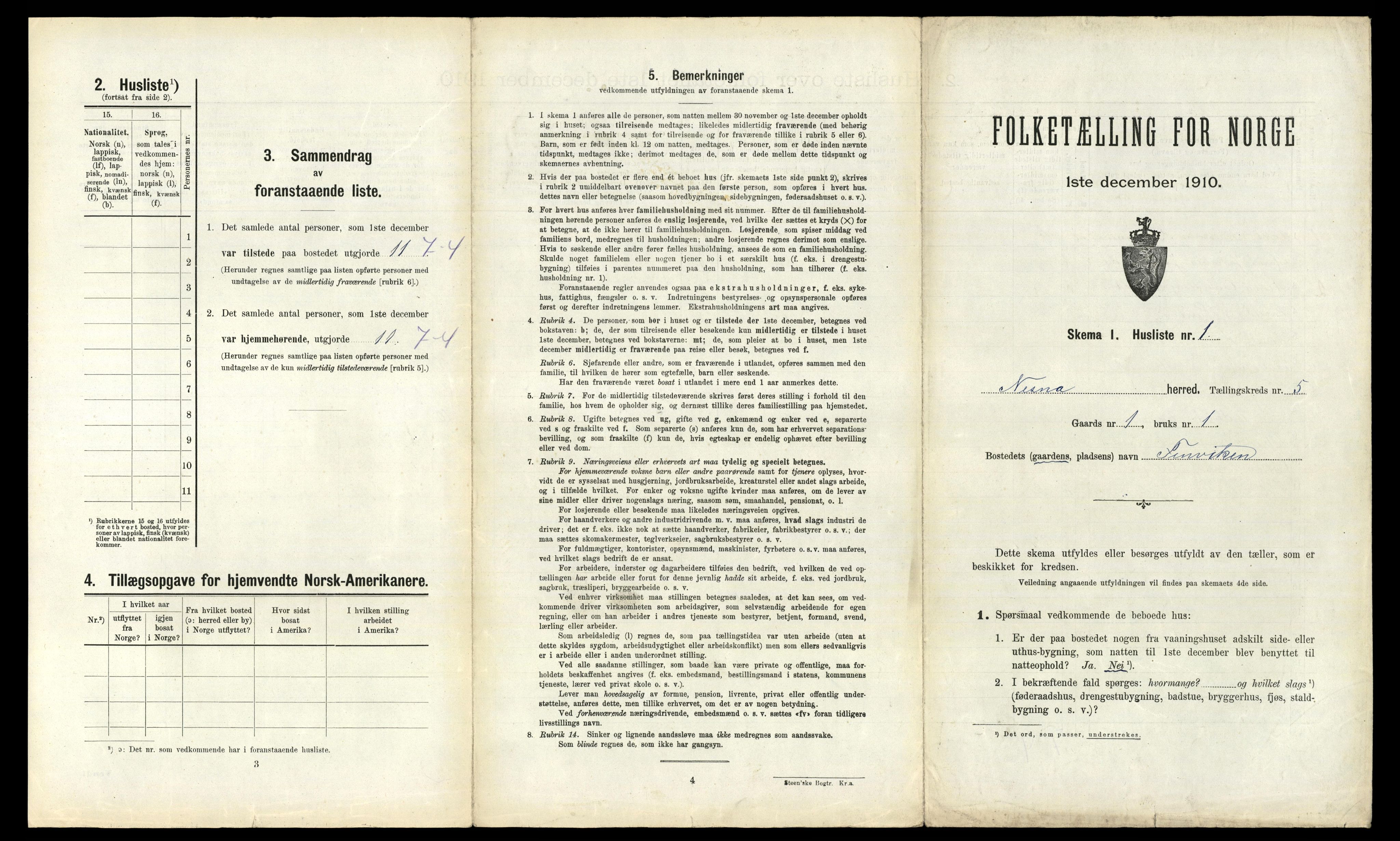RA, 1910 census for Nesna, 1910, p. 550