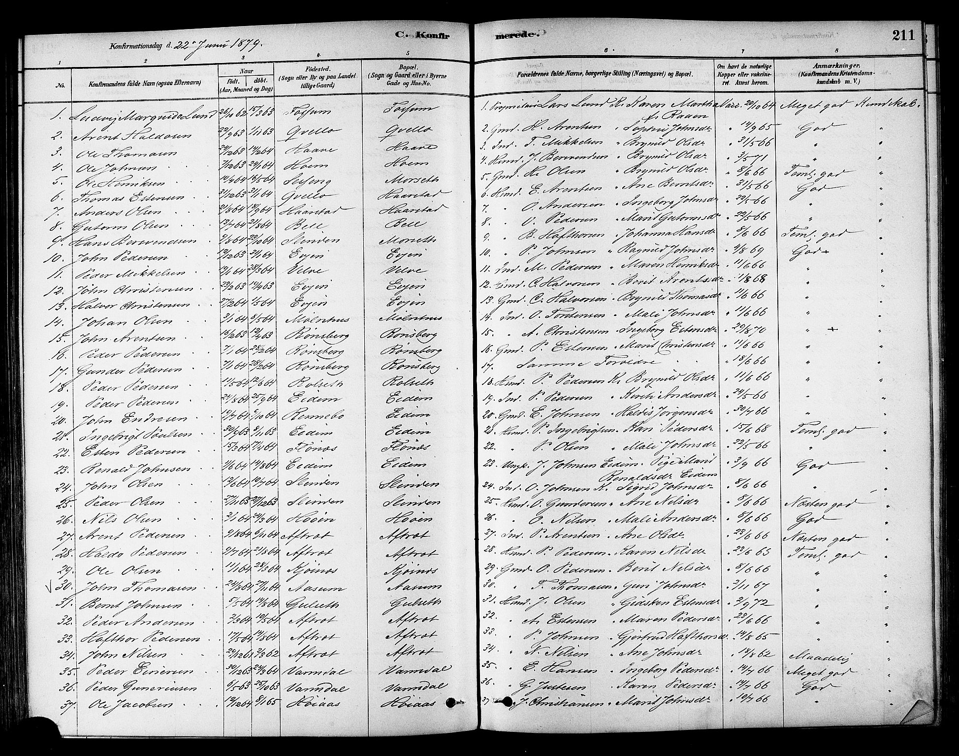 Ministerialprotokoller, klokkerbøker og fødselsregistre - Sør-Trøndelag, SAT/A-1456/695/L1148: Parish register (official) no. 695A08, 1878-1891, p. 211