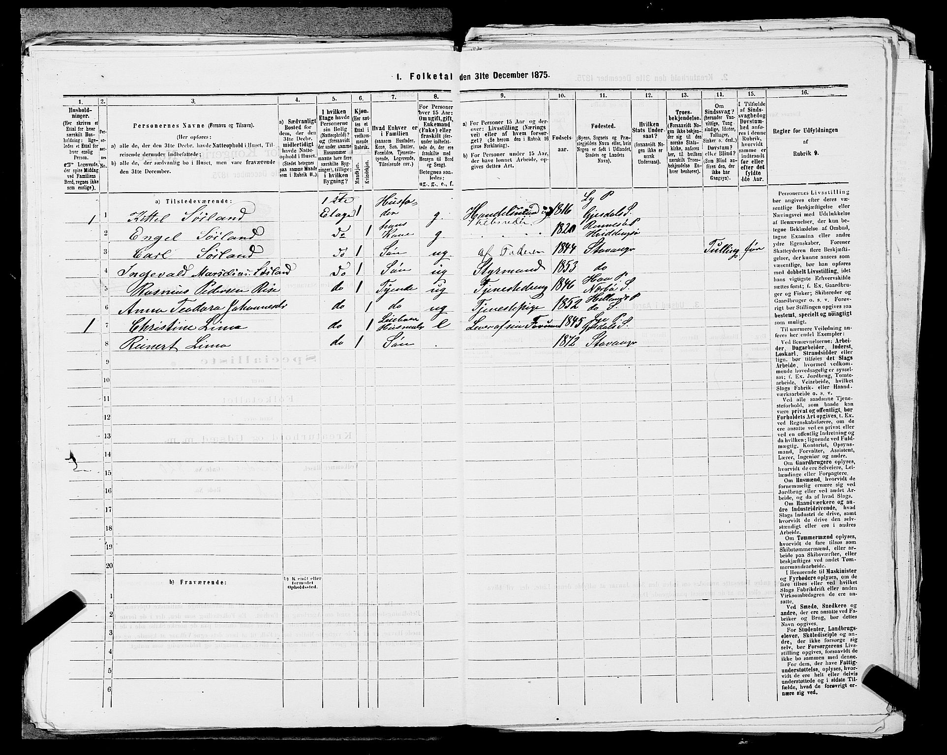 SAST, 1875 census for 1103 Stavanger, 1875, p. 2349