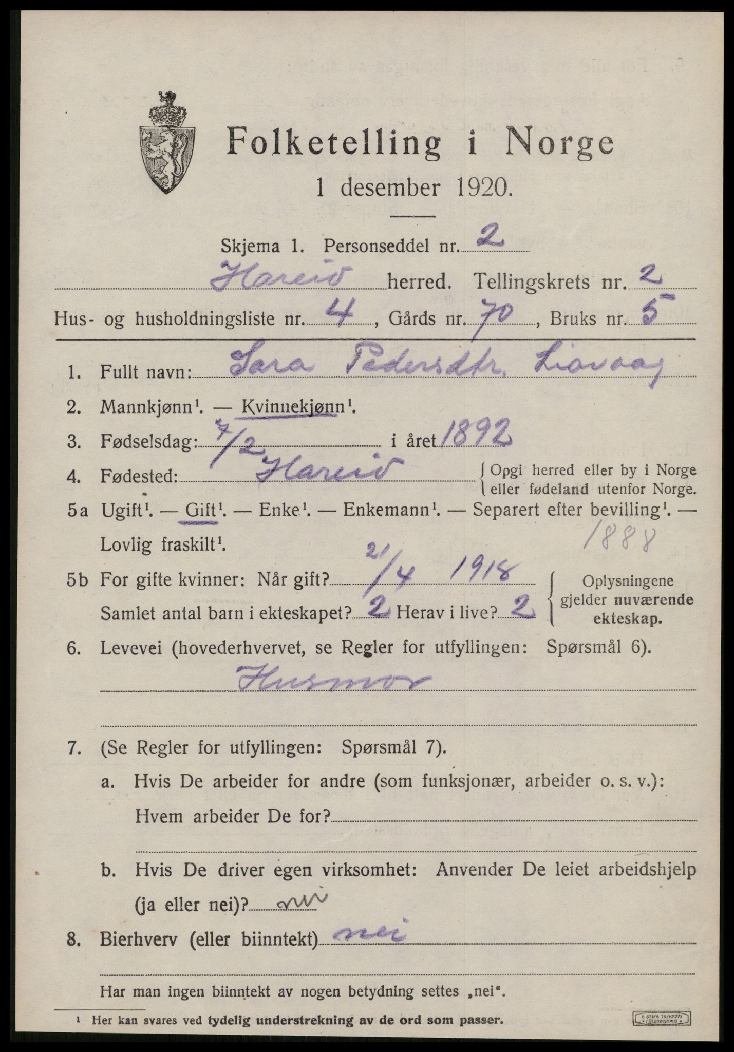 SAT, 1920 census for Hareid, 1920, p. 975