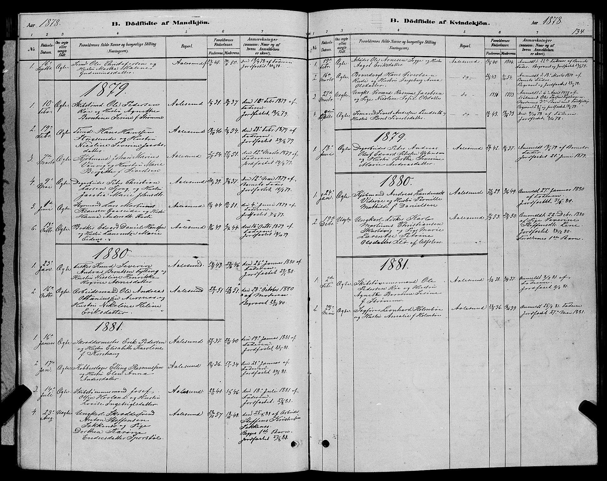 Ministerialprotokoller, klokkerbøker og fødselsregistre - Møre og Romsdal, SAT/A-1454/529/L0466: Parish register (copy) no. 529C03, 1878-1888, p. 134