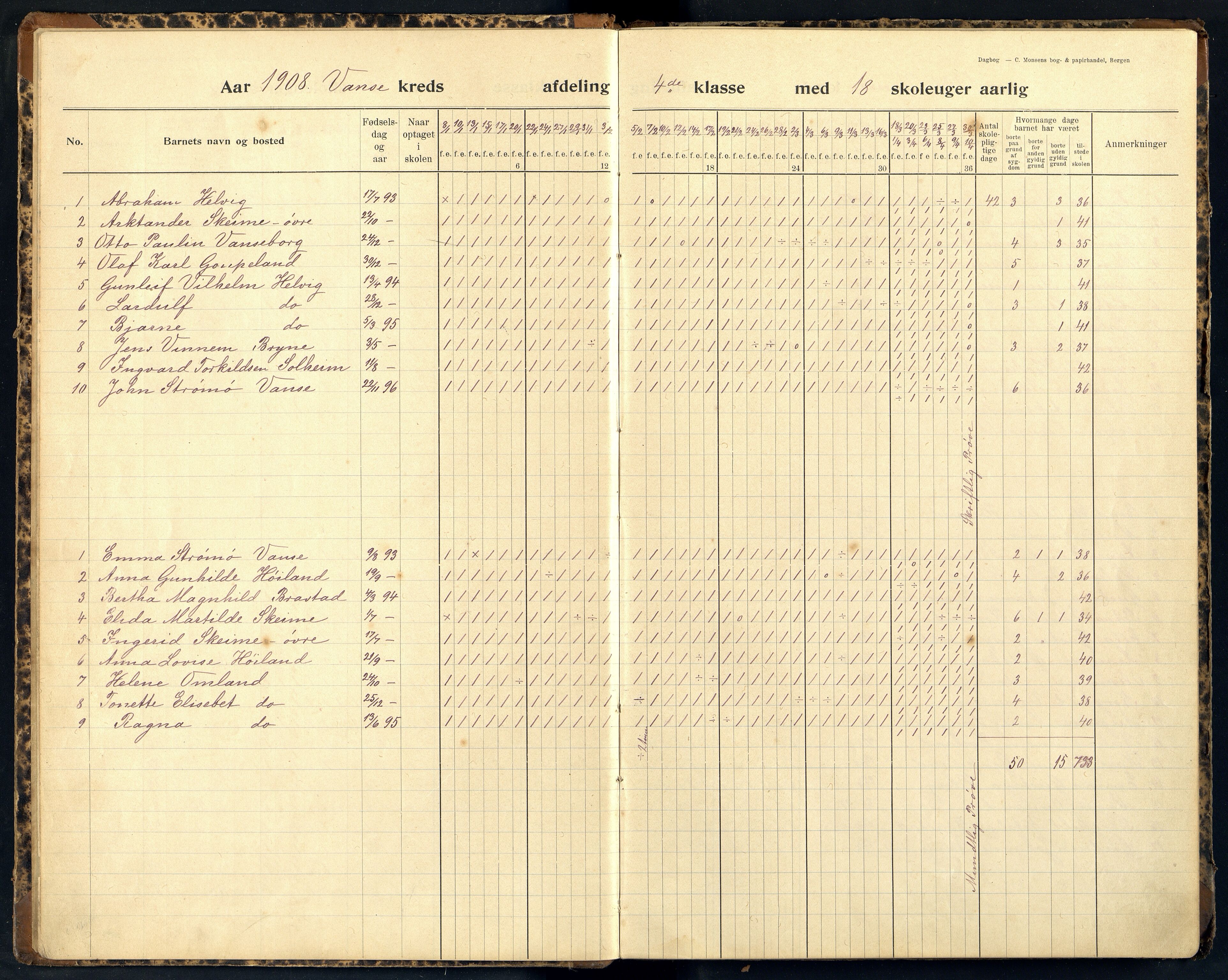 Lista kommune - Vanse Skole, ARKSOR/1003LI550/I/L0006: Dagbok, 1907-1923