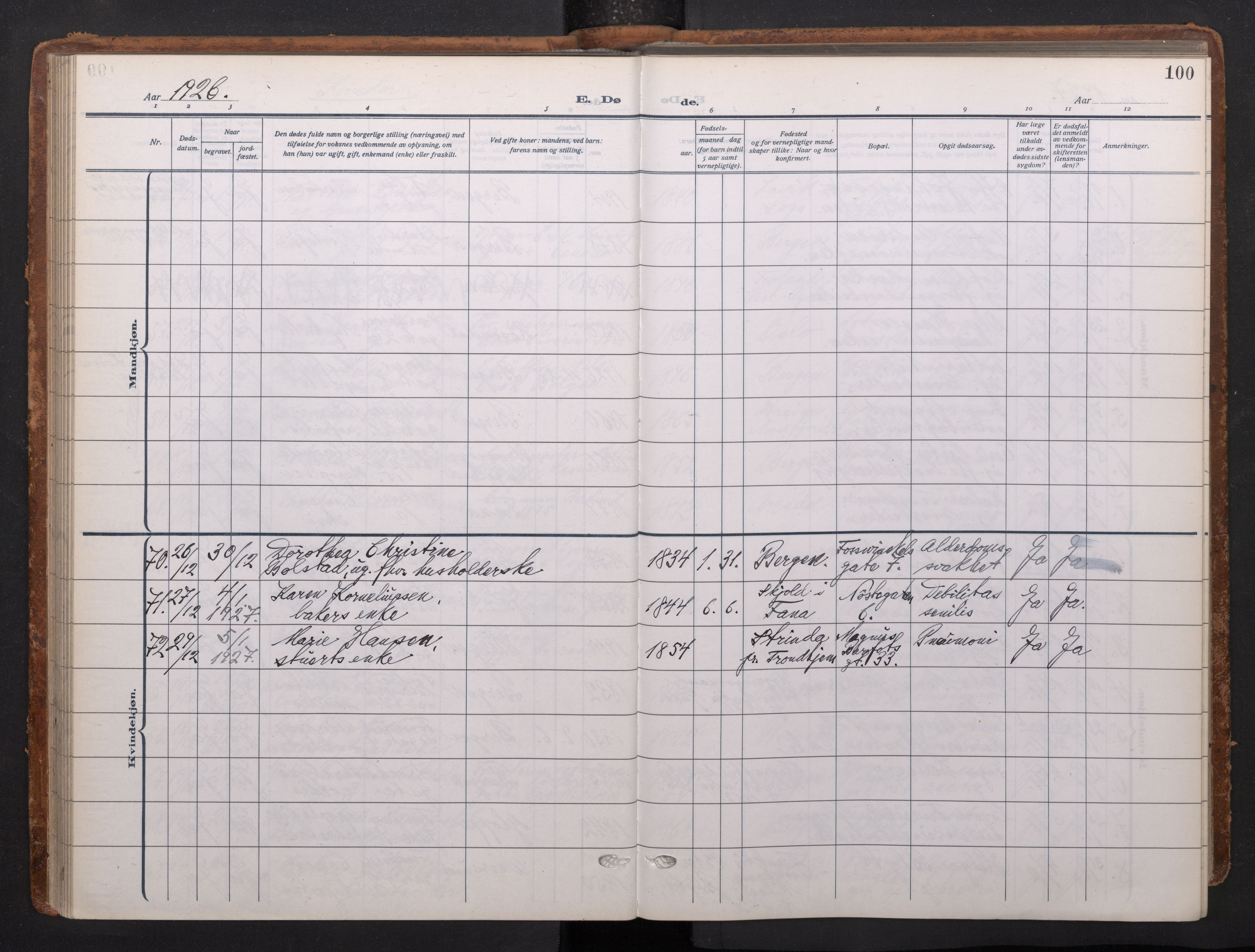 Johanneskirken sokneprestembete, AV/SAB-A-76001/H/Haa/L0020: Parish register (official) no. E 2, 1916-1951, p. 100