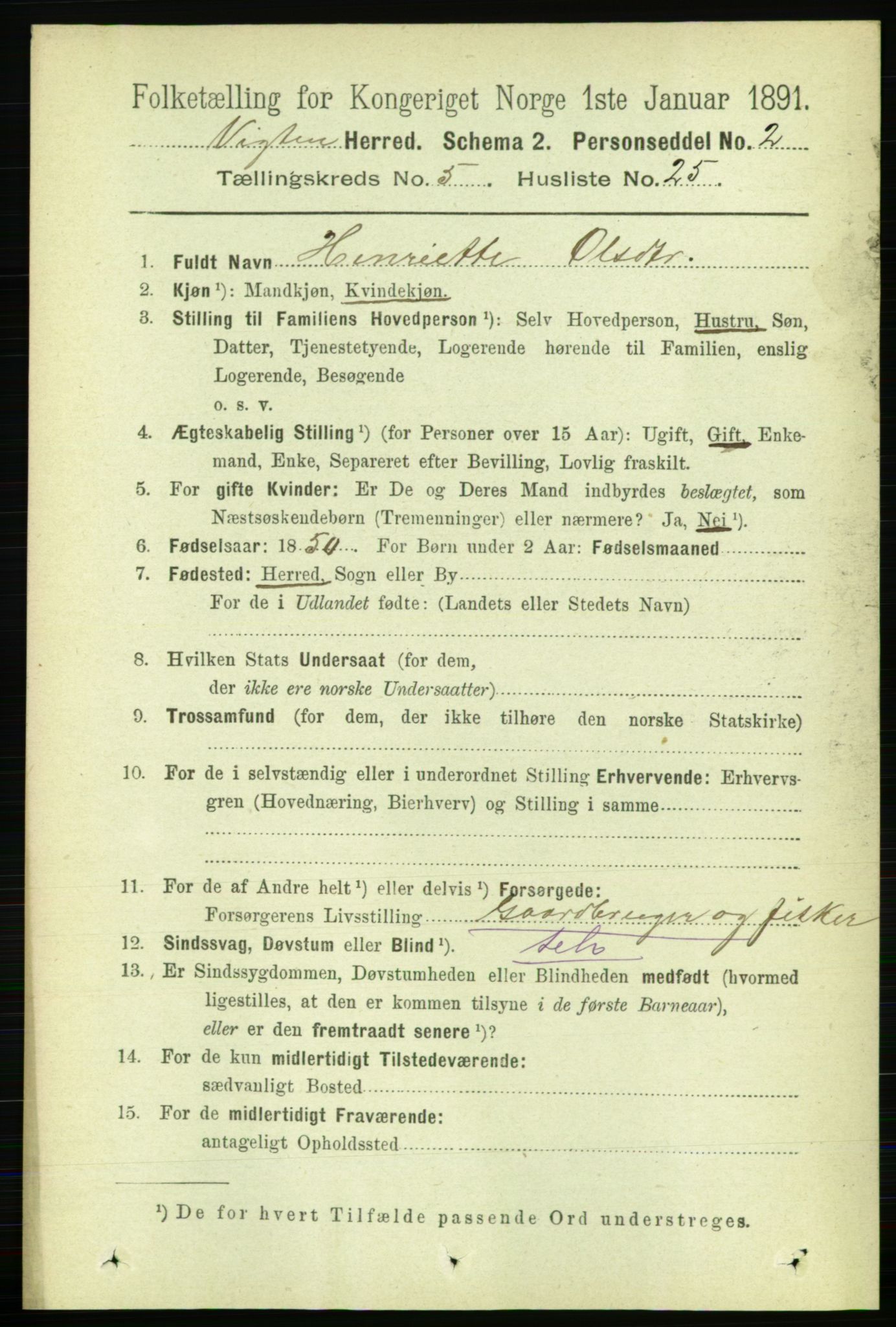 RA, 1891 census for 1750 Vikna, 1891, p. 3033