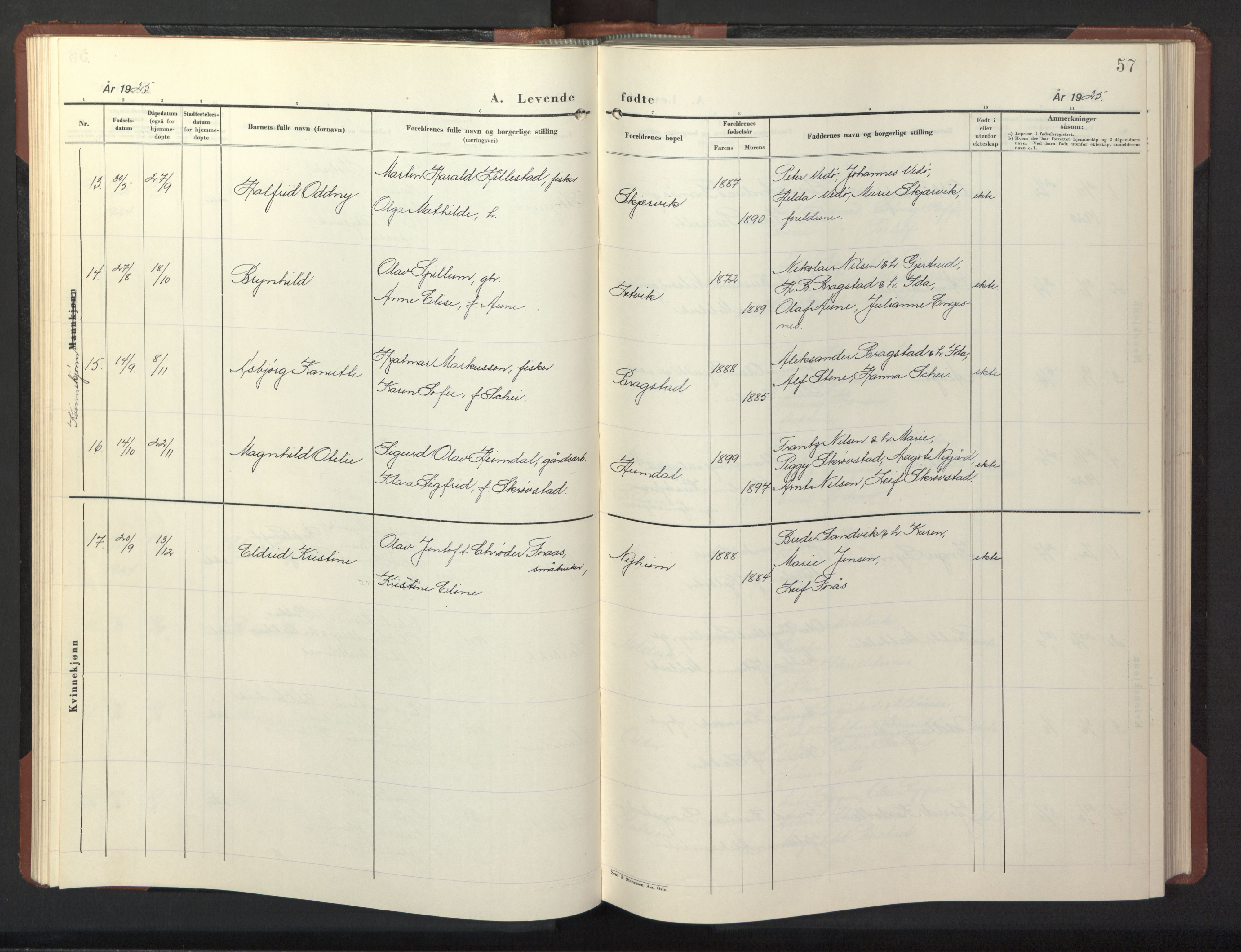 Ministerialprotokoller, klokkerbøker og fødselsregistre - Nord-Trøndelag, SAT/A-1458/773/L0625: Parish register (copy) no. 773C01, 1910-1952, p. 57