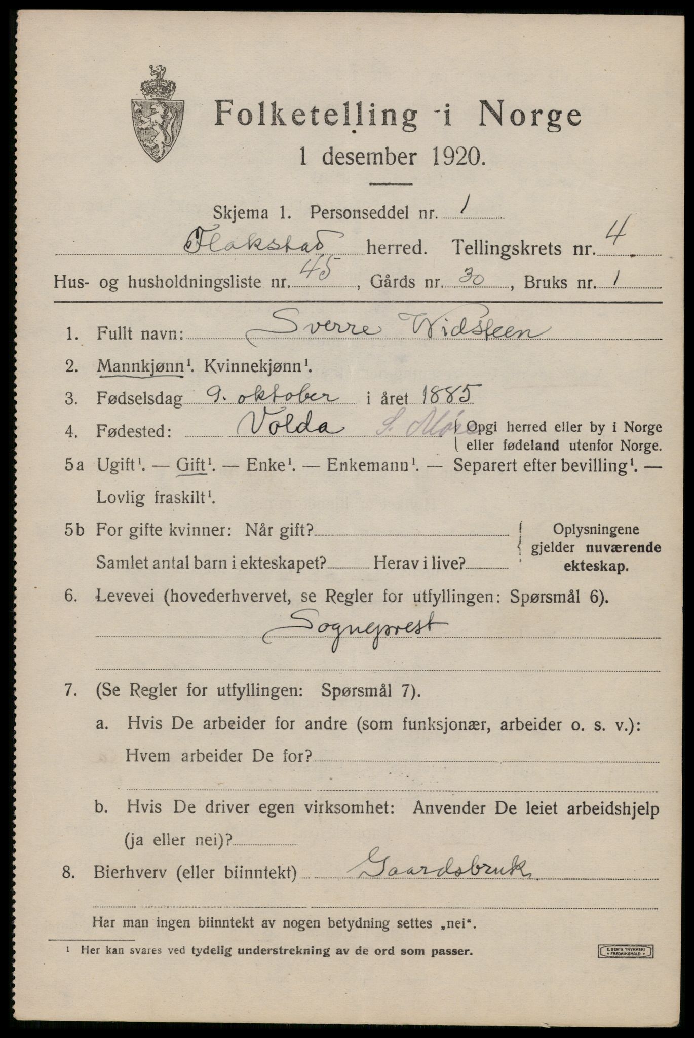 SAT, 1920 census for Flakstad, 1920, p. 3427