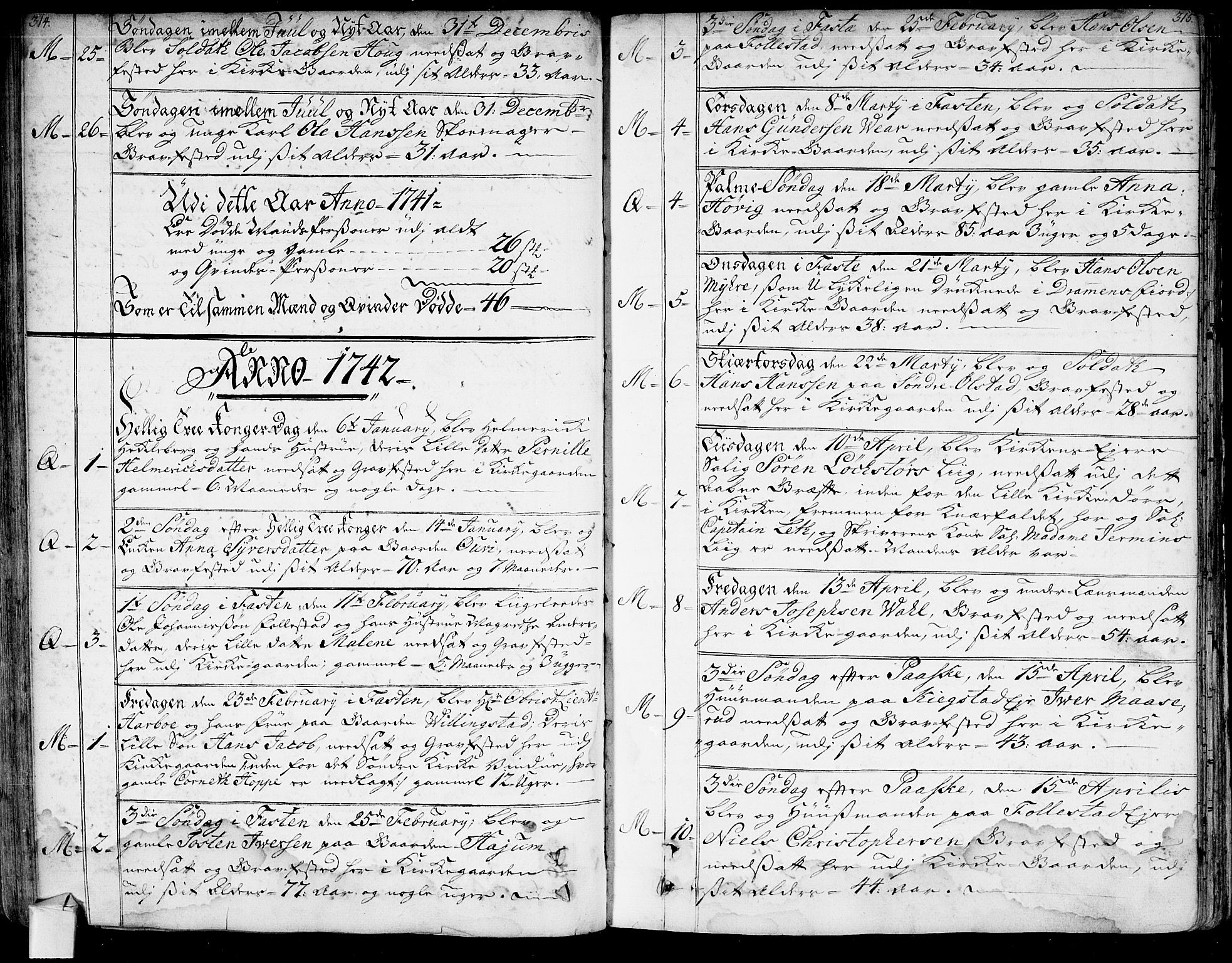 Røyken kirkebøker, SAKO/A-241/G/Ga/L0001: Parish register (copy) no. 1, 1740-1768, p. 314-315