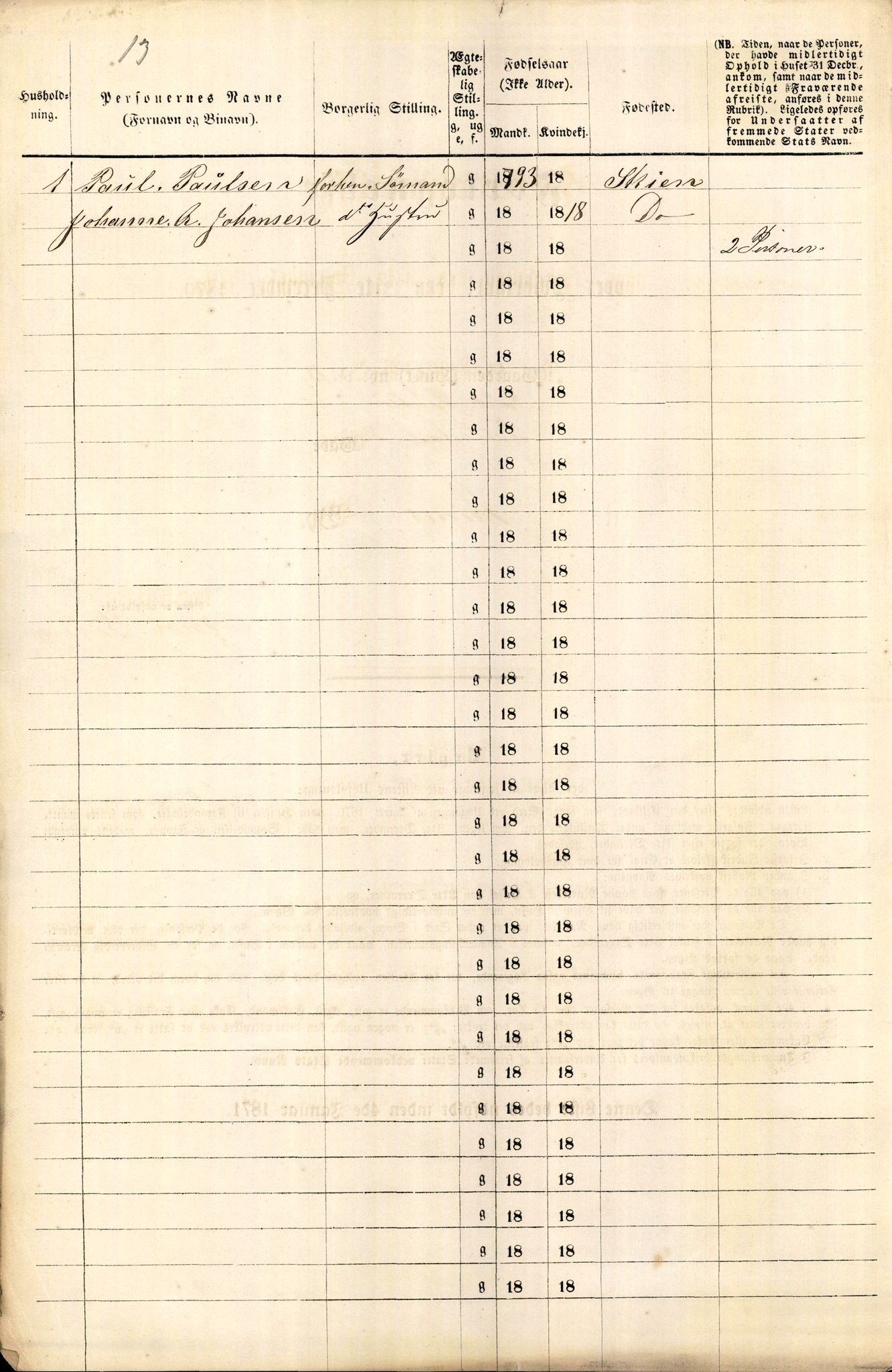 RA, 1870 census for 0806 Skien, 1870, p. 810