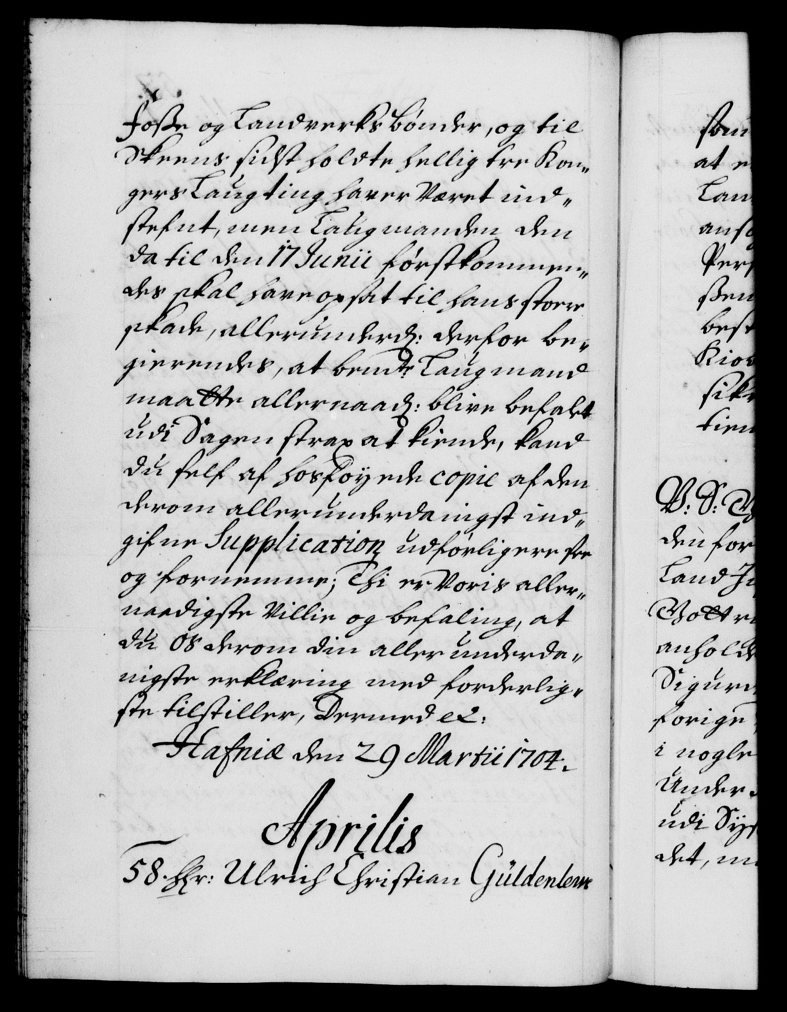 Danske Kanselli 1572-1799, RA/EA-3023/F/Fc/Fca/Fcab/L0017: Norske tegnelser, 1704-1706, p. 57b