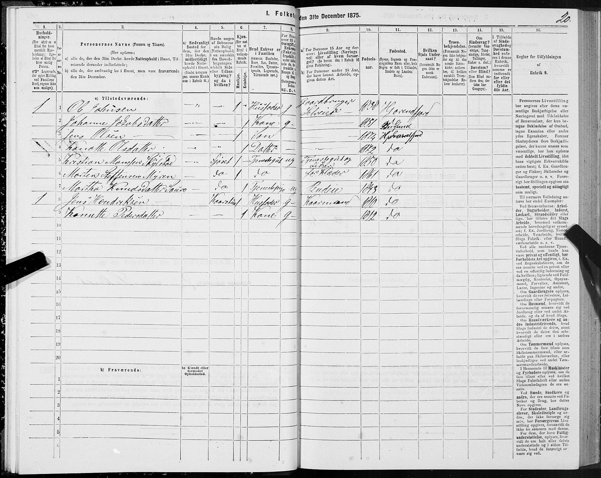 SAT, 1875 census for 1522P Hjørundfjord, 1875, p. 1020