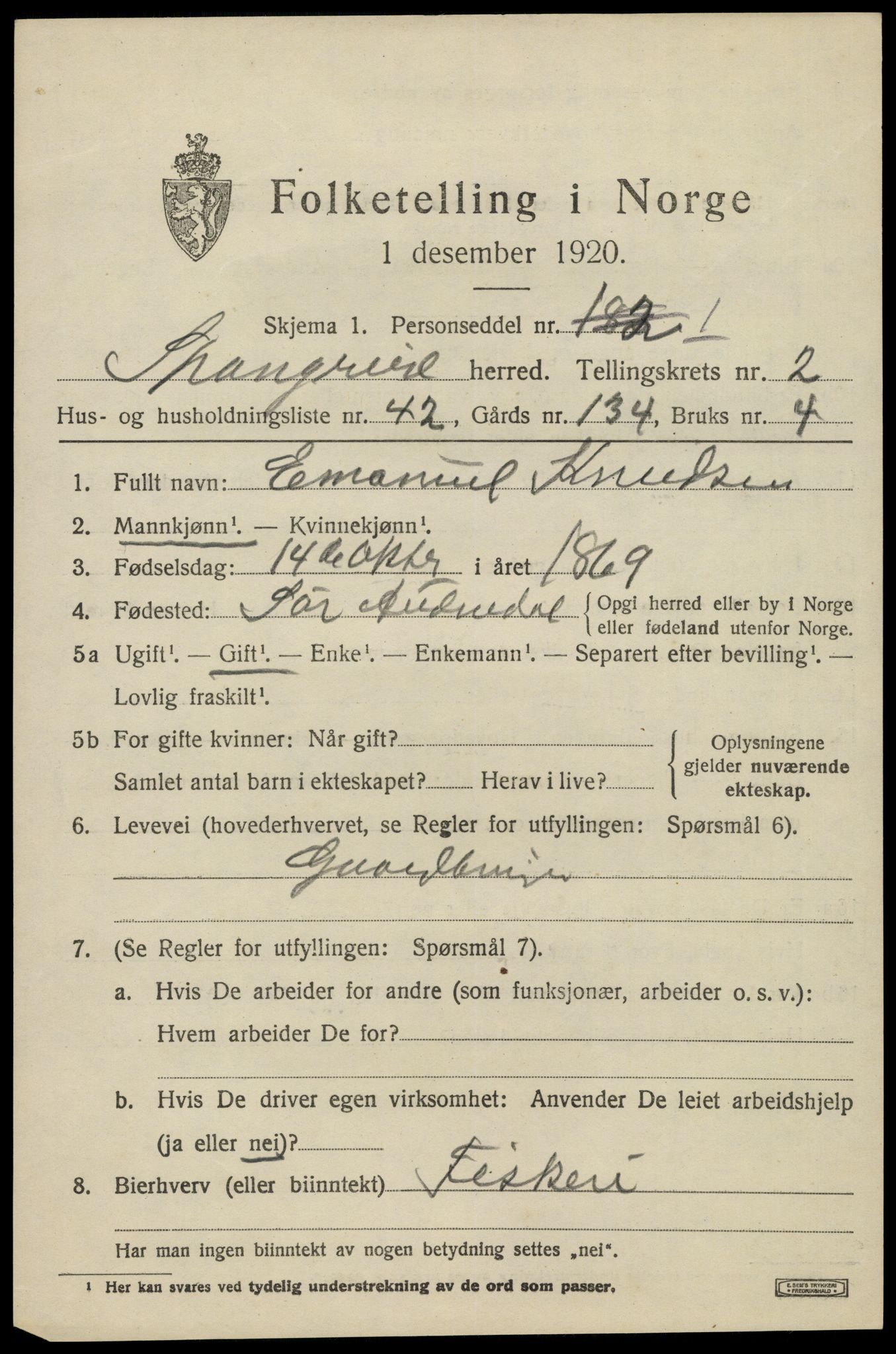 SAK, 1920 census for Spangereid, 1920, p. 1423