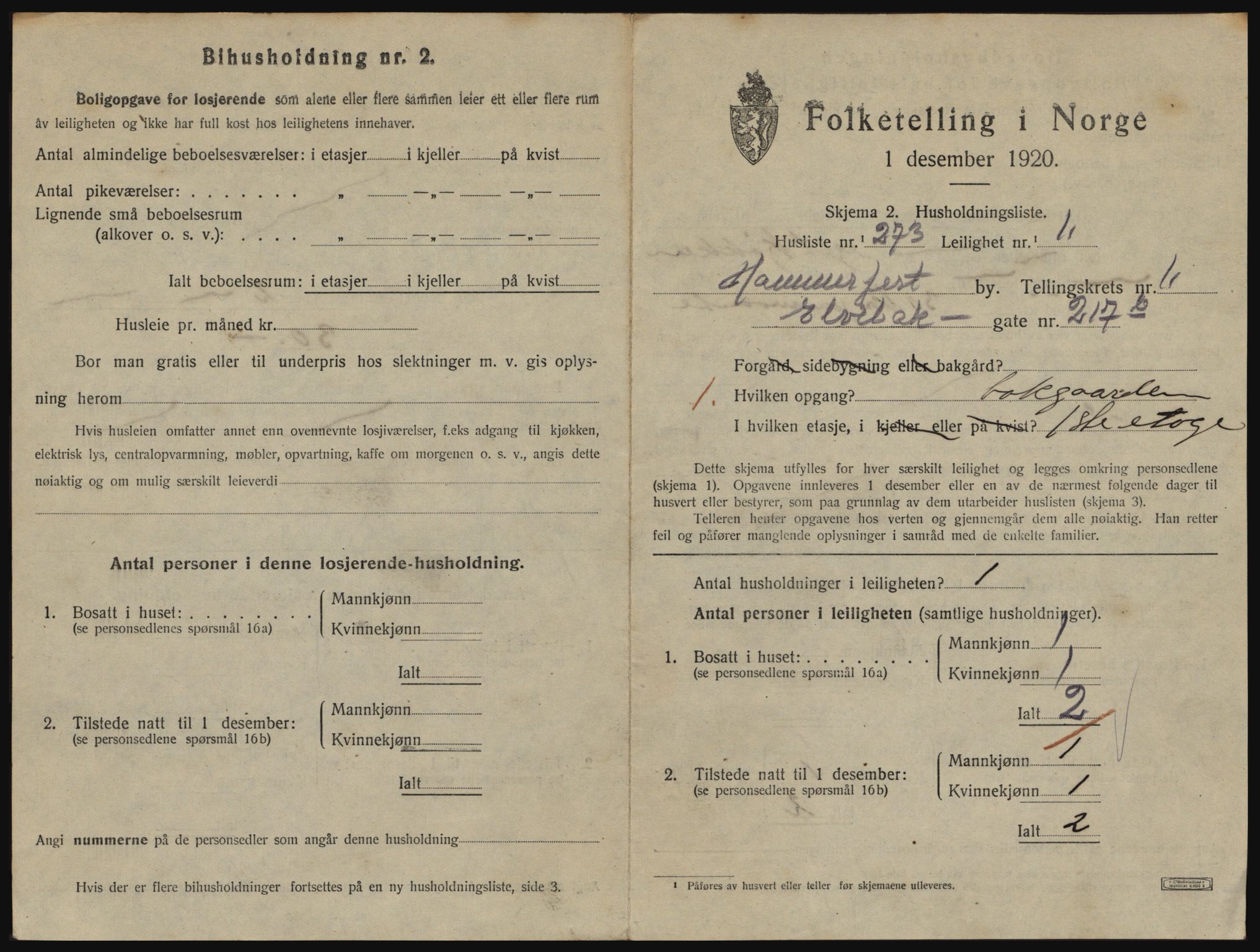 SATØ, 1920 census for Hammerfest, 1920, p. 1844
