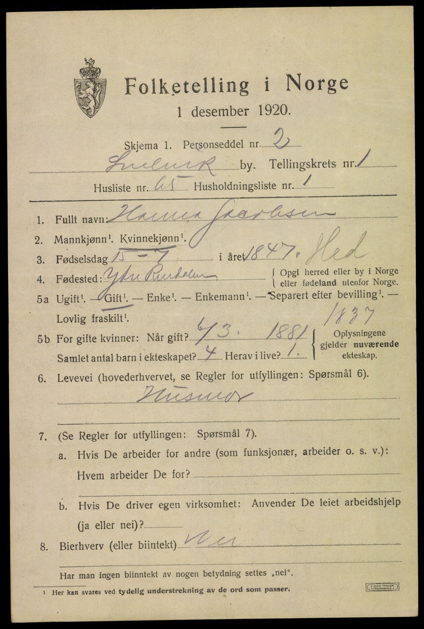SAKO, 1920 census for Svelvik, 1920, p. 1899