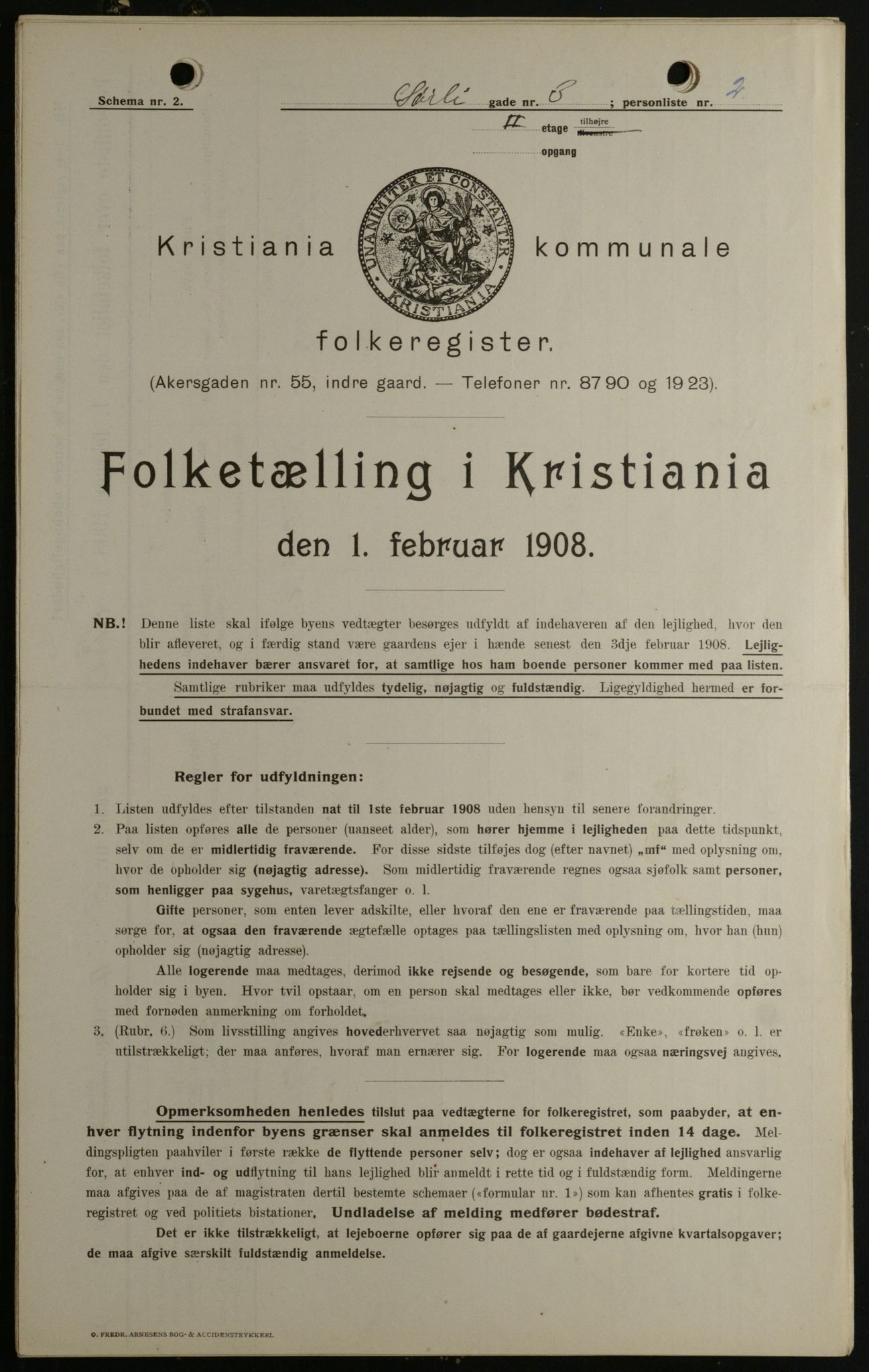 OBA, Municipal Census 1908 for Kristiania, 1908, p. 95657