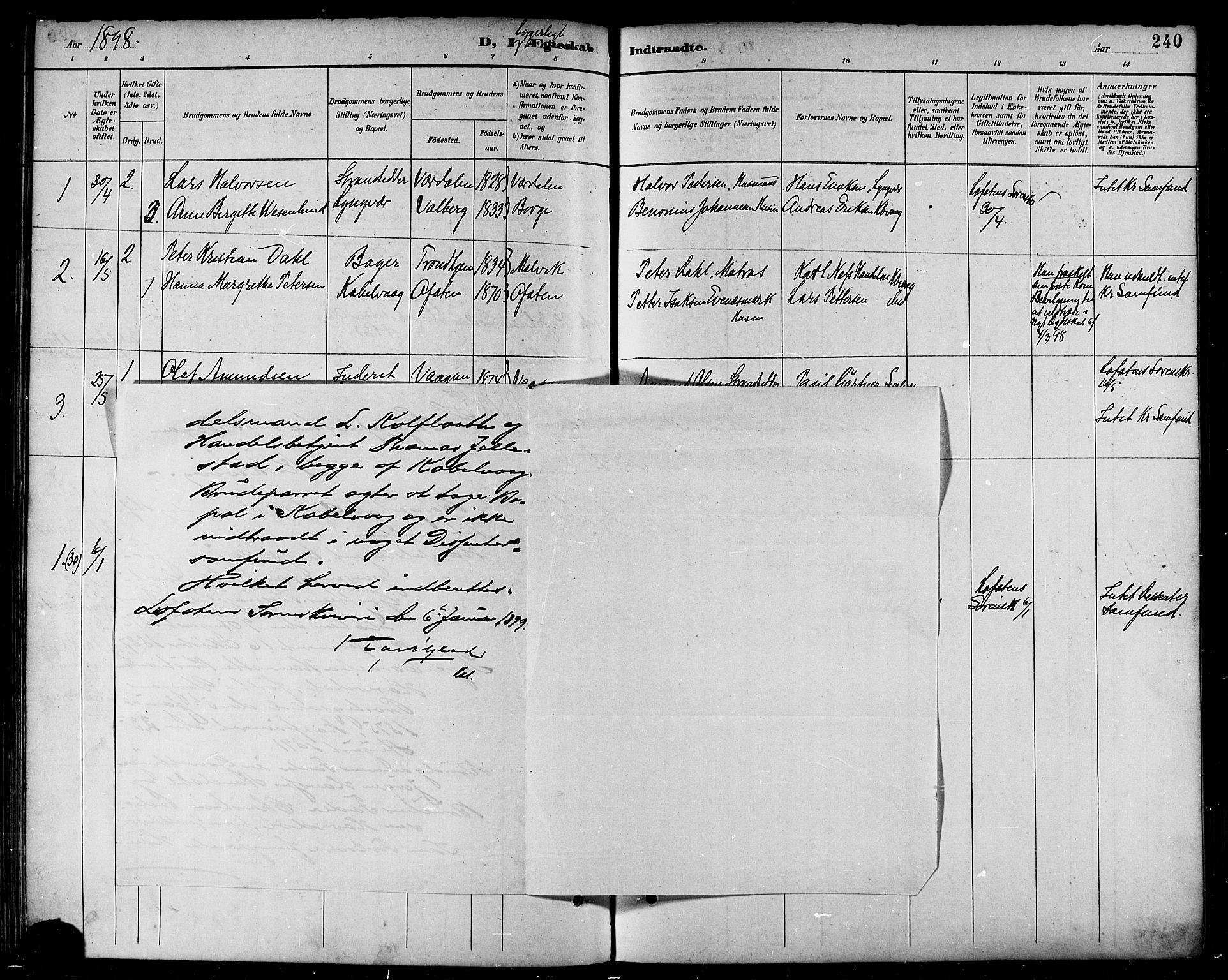 Ministerialprotokoller, klokkerbøker og fødselsregistre - Nordland, AV/SAT-A-1459/874/L1060: Parish register (official) no. 874A04, 1890-1899, p. 240