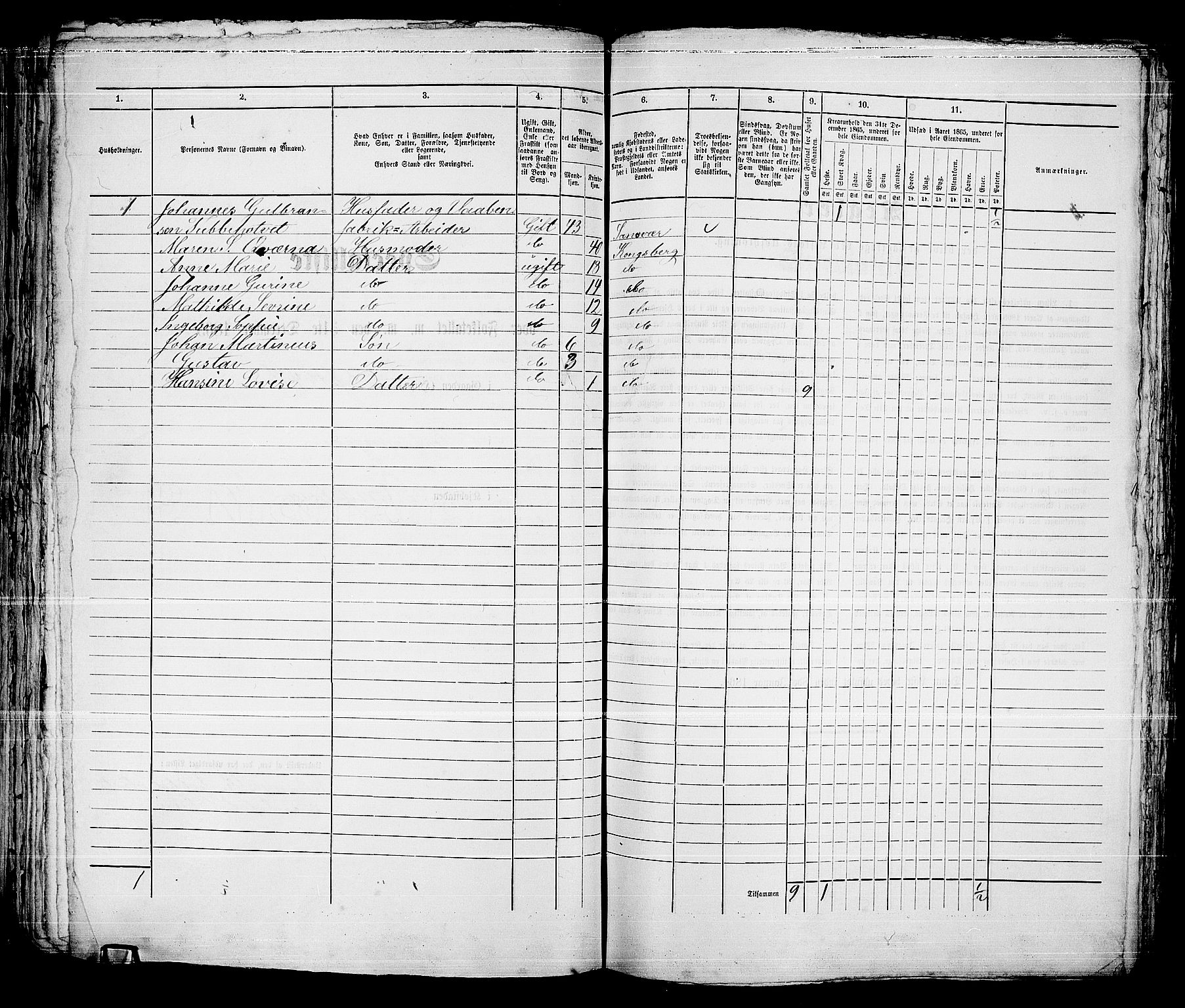 RA, 1865 census for Kongsberg/Kongsberg, 1865, p. 1141