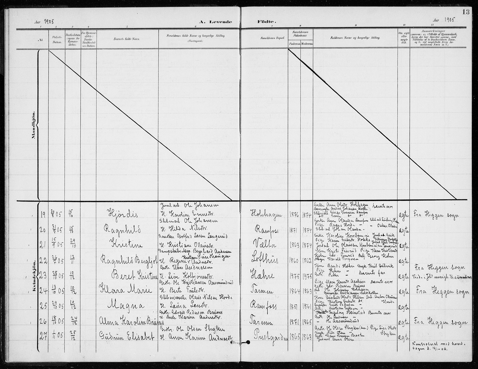 Modum kirkebøker, AV/SAKO-A-234/G/Gd/L0001: Parish register (copy) no. IV 1, 1901-1921, p. 13