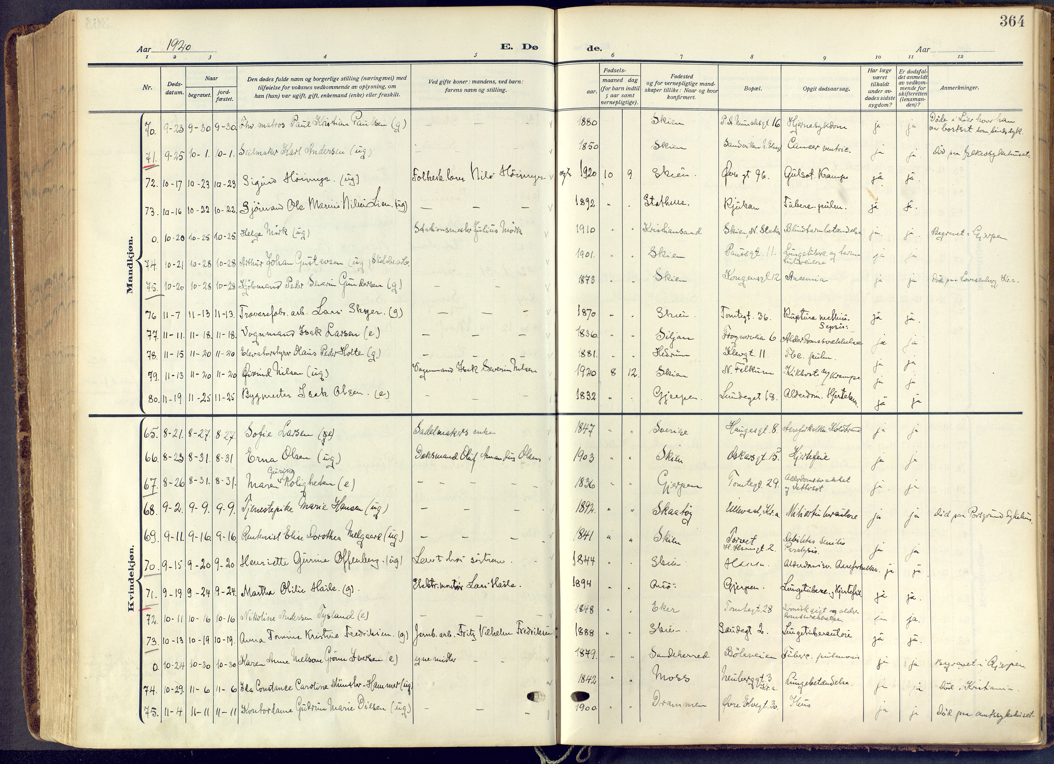 Skien kirkebøker, SAKO/A-302/F/Fa/L0013: Parish register (official) no. 13, 1915-1921, p. 364