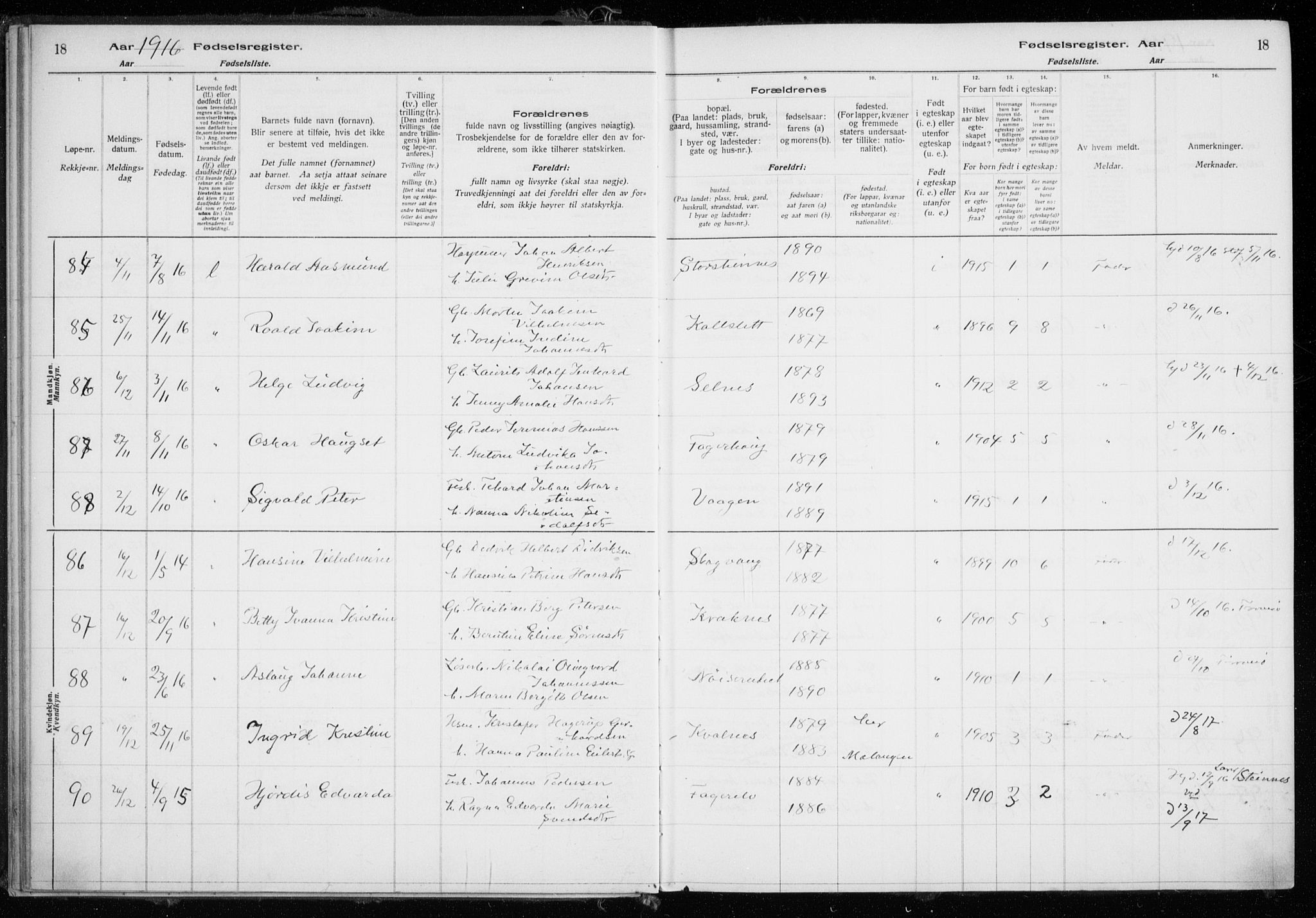 Tromsøysund sokneprestkontor, AV/SATØ-S-1304/H/Ha/L0079: Birth register no. 79, 1916-1924, p. 18
