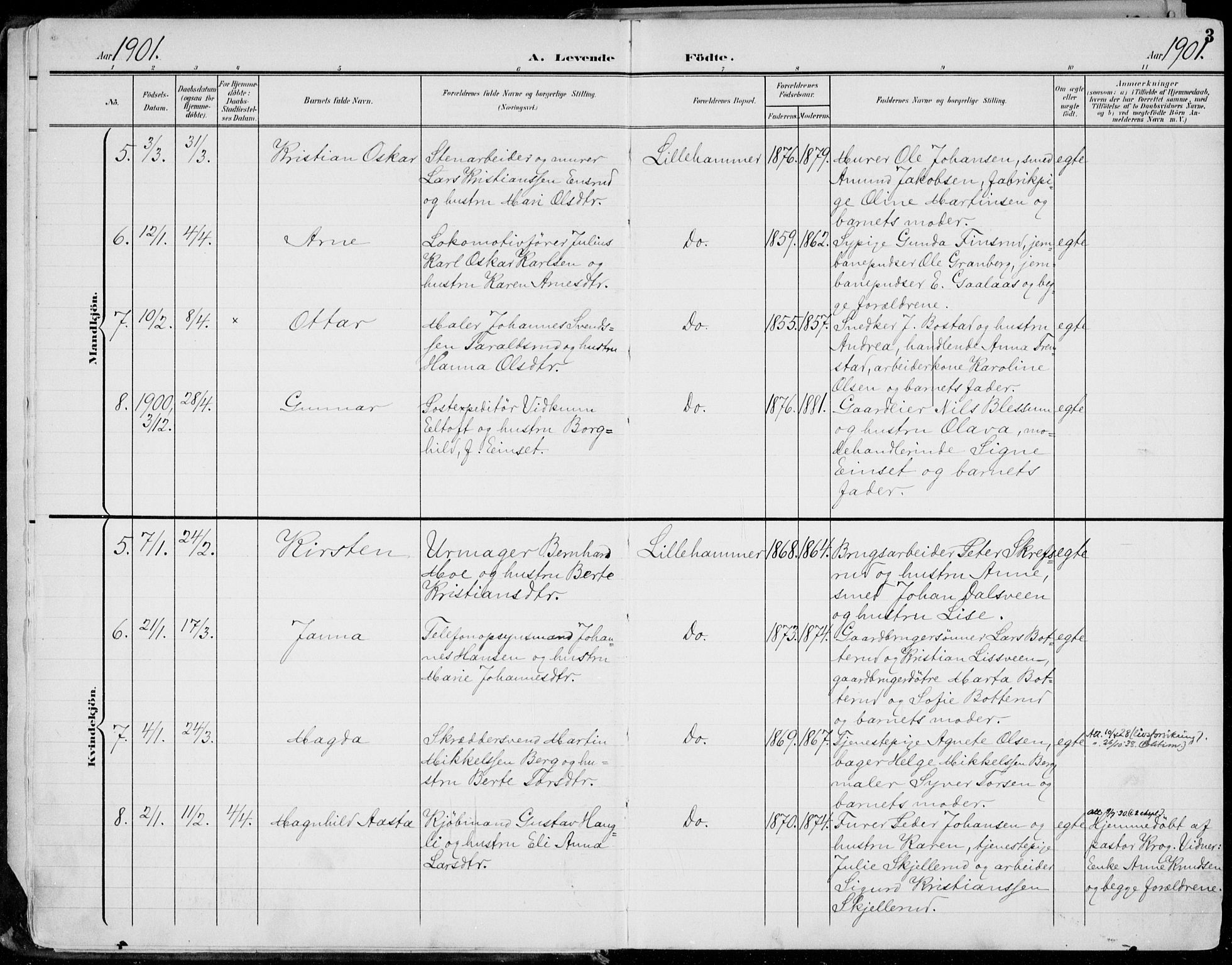 Lillehammer prestekontor, AV/SAH-PREST-088/H/Ha/Haa/L0001: Parish register (official) no. 1, 1901-1916, p. 3