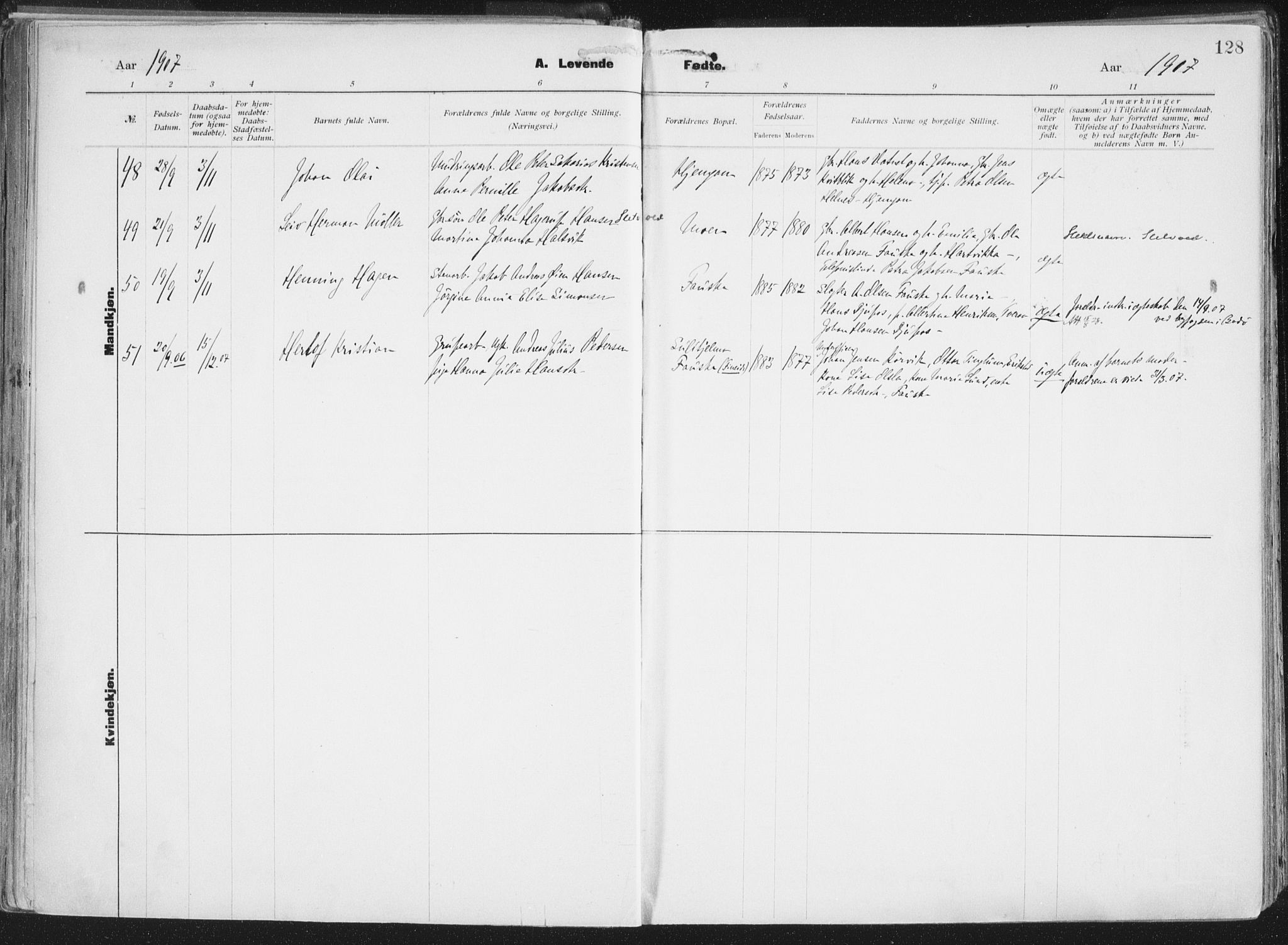 Ministerialprotokoller, klokkerbøker og fødselsregistre - Nordland, SAT/A-1459/849/L0696: Parish register (official) no. 849A08, 1898-1910, p. 128
