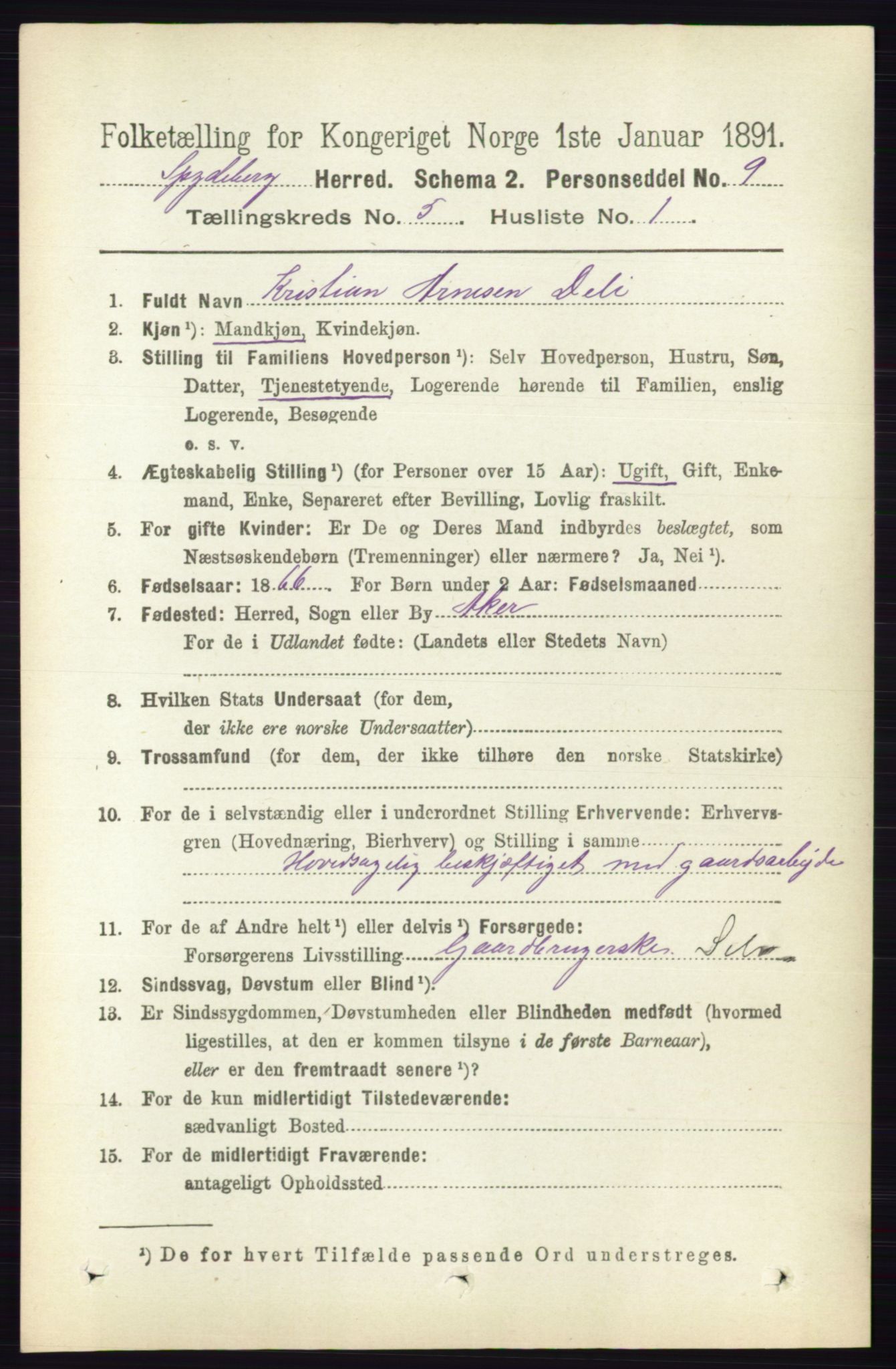 RA, 1891 census for 0123 Spydeberg, 1891, p. 2359