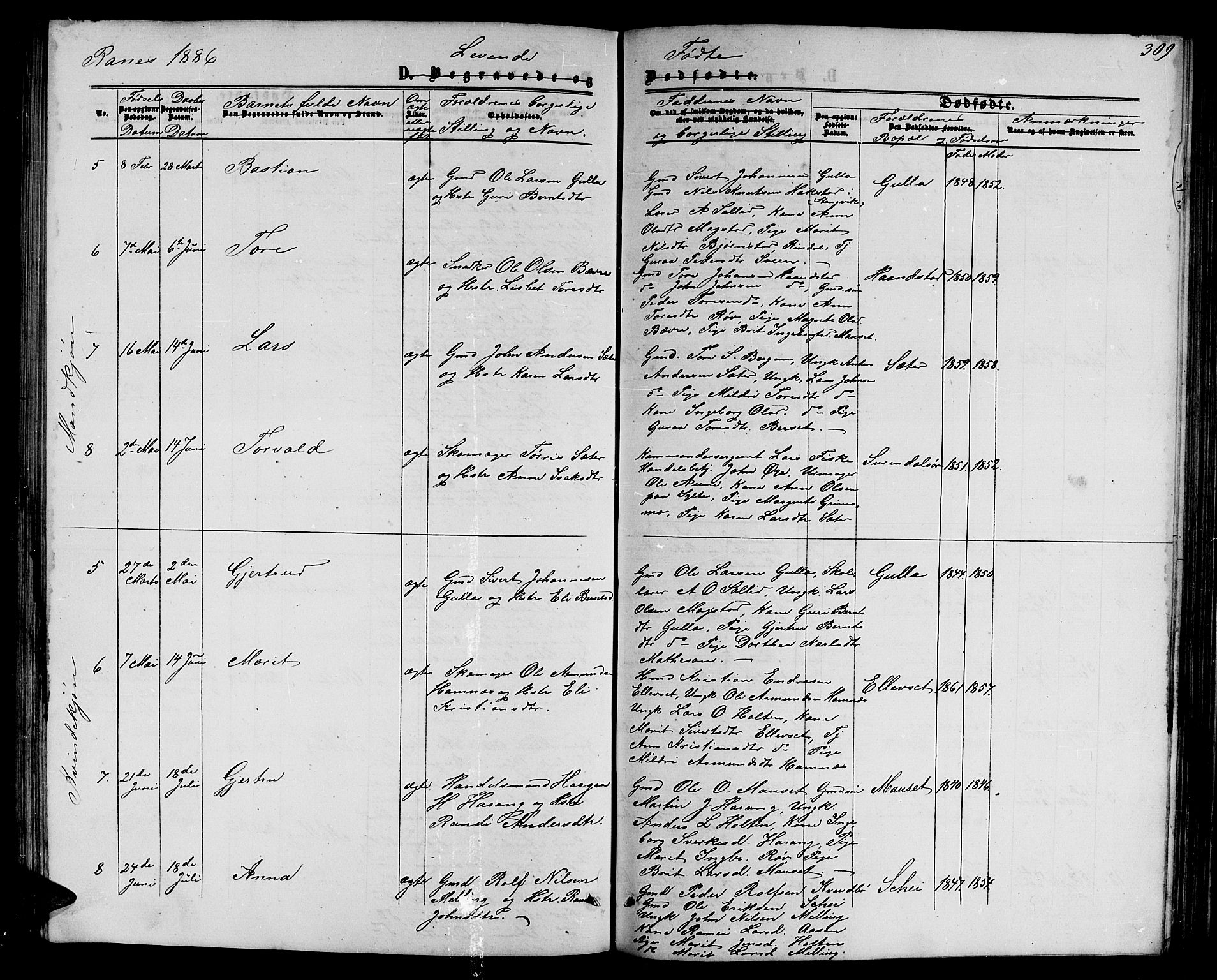 Ministerialprotokoller, klokkerbøker og fødselsregistre - Møre og Romsdal, SAT/A-1454/595/L1051: Parish register (copy) no. 595C03, 1866-1891, p. 309