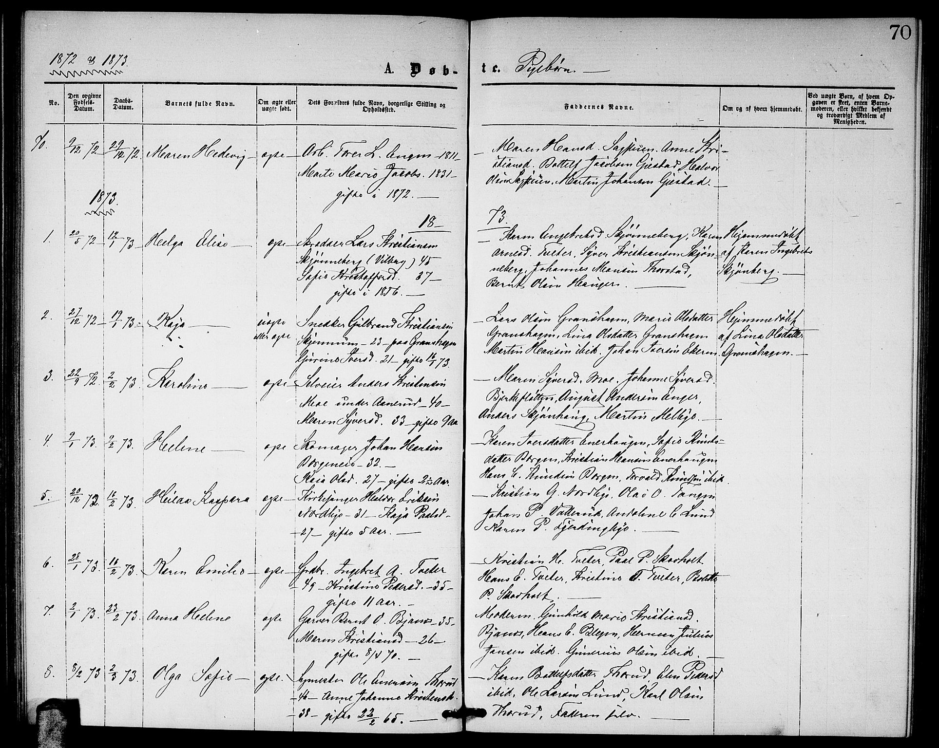 Fet prestekontor Kirkebøker, SAO/A-10370a/G/Ga/L0004: Parish register (copy) no. I 4, 1868-1874, p. 70