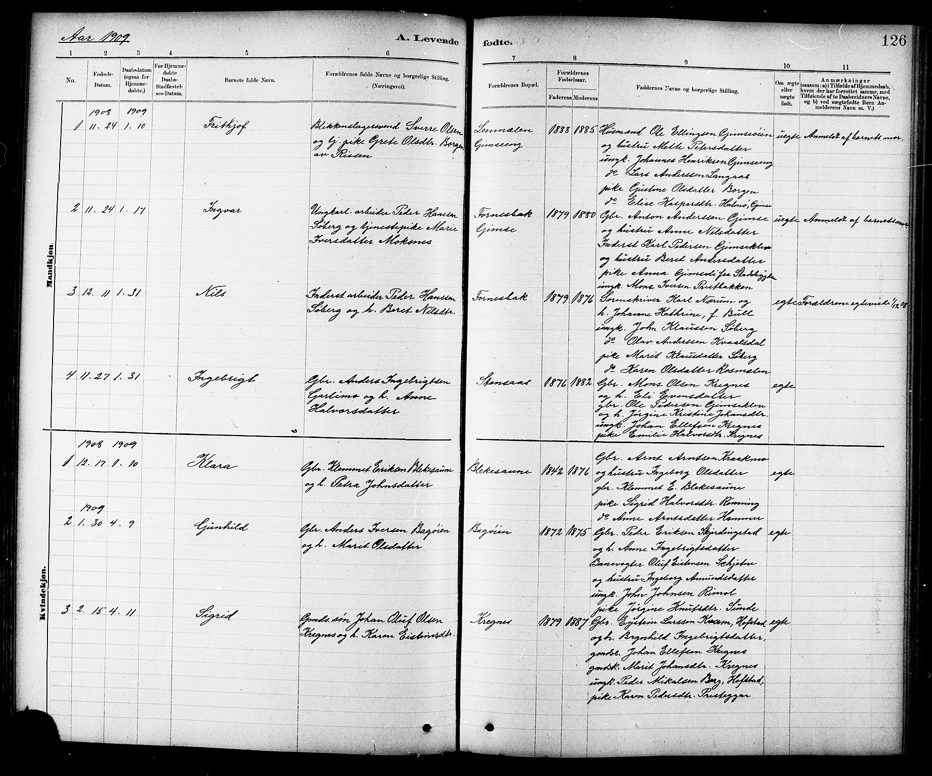 Ministerialprotokoller, klokkerbøker og fødselsregistre - Sør-Trøndelag, SAT/A-1456/691/L1094: Parish register (copy) no. 691C05, 1879-1911, p. 126