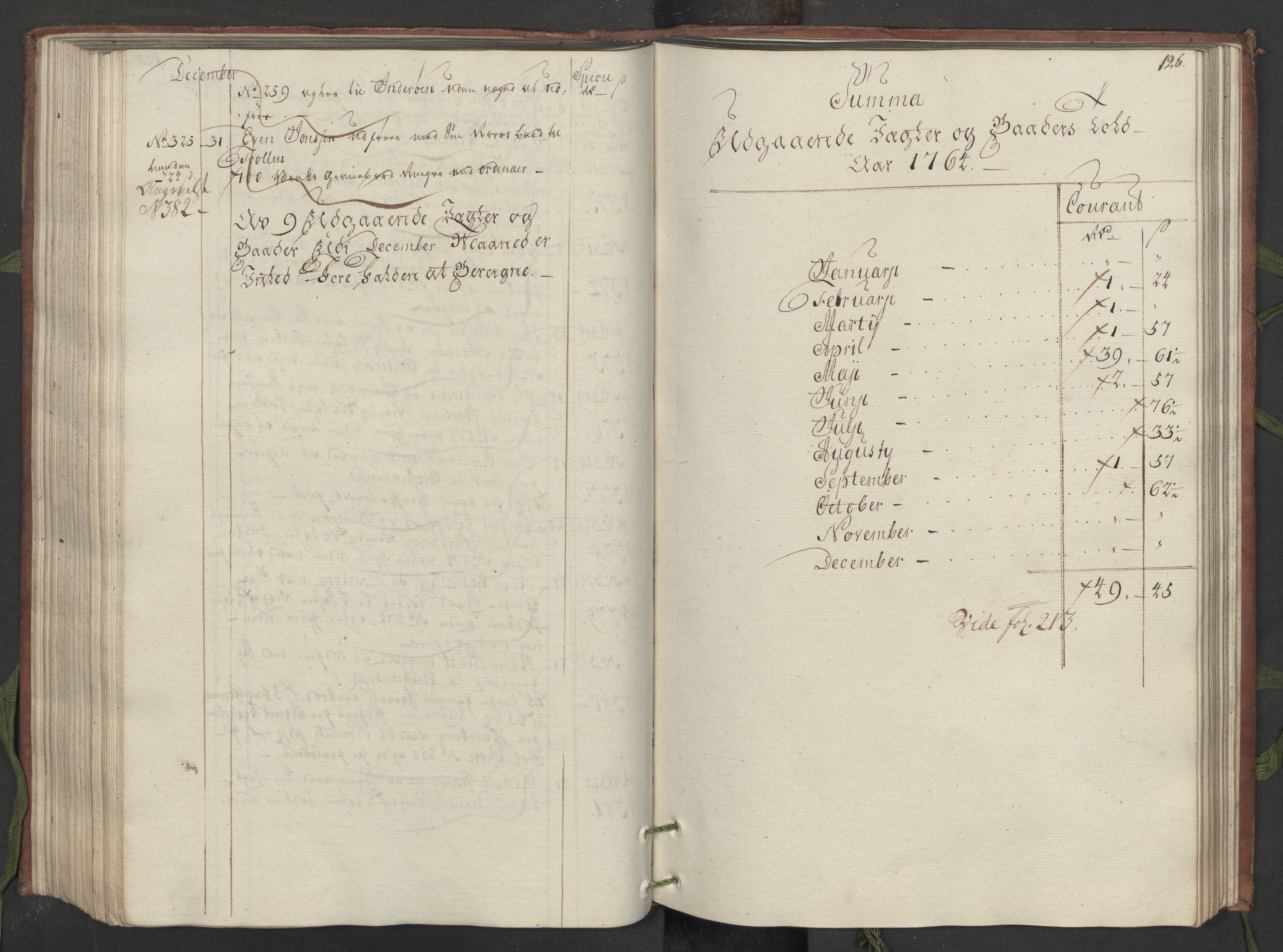 Generaltollkammeret, tollregnskaper, AV/RA-EA-5490/R33/L0083/0001: Tollregnskaper Trondheim A / Utgående hovedtollbok, 1764, p. 125b-126a