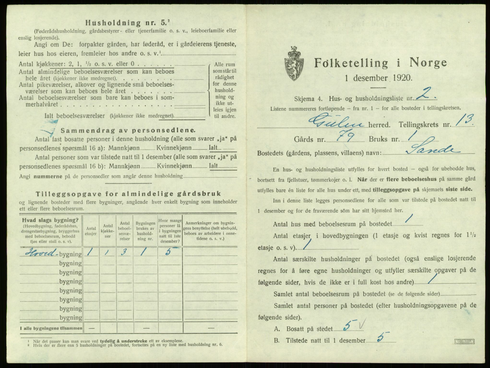 SAB, 1920 census for Gulen, 1920, p. 822