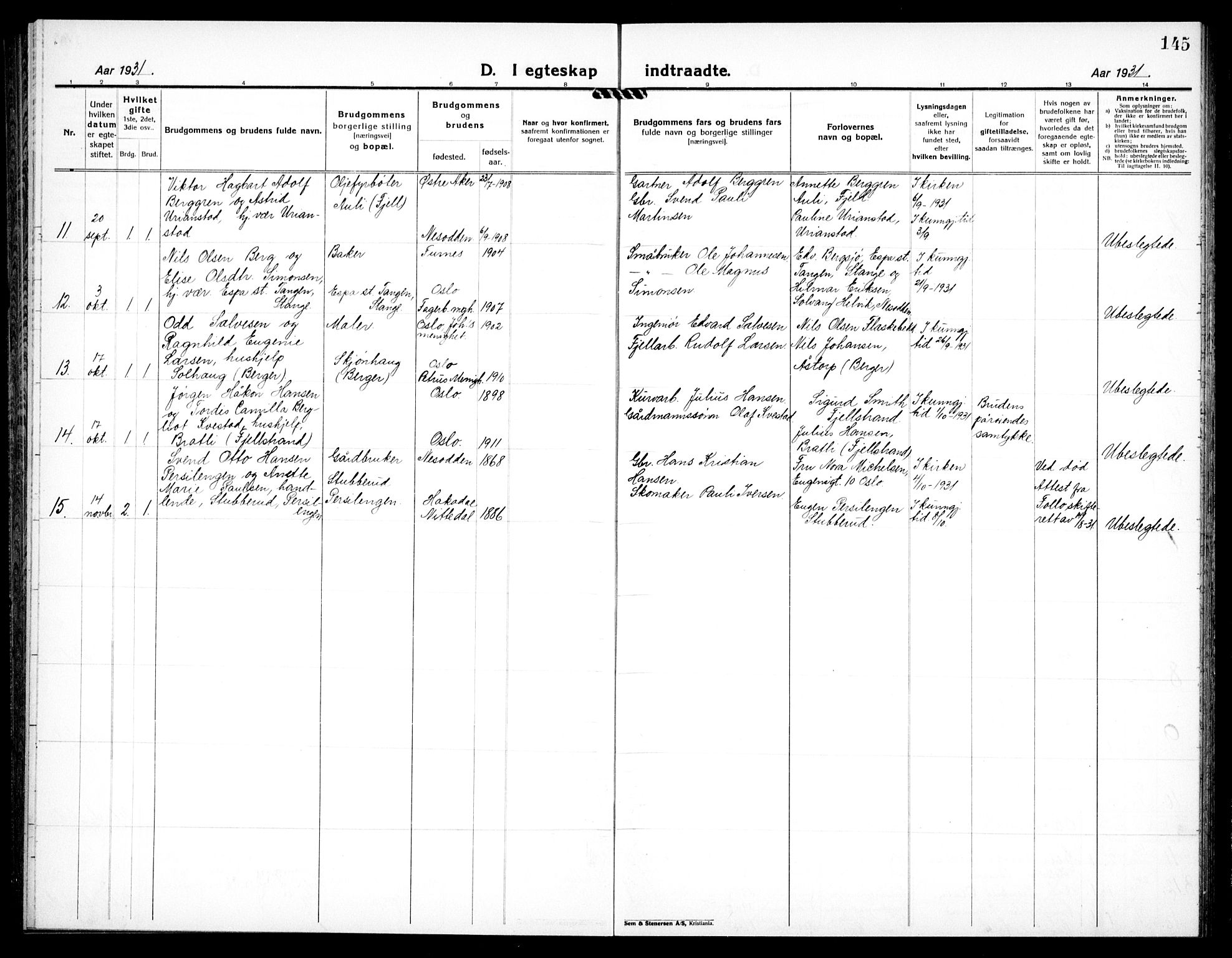 Nesodden prestekontor Kirkebøker, AV/SAO-A-10013/G/Ga/L0003: Parish register (copy) no. I 3, 1924-1939, p. 145