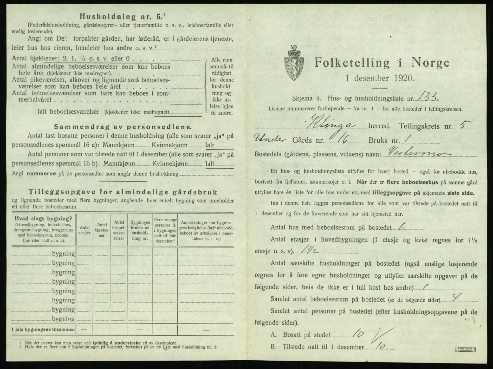 SAT, 1920 census for Klinga, 1920, p. 685