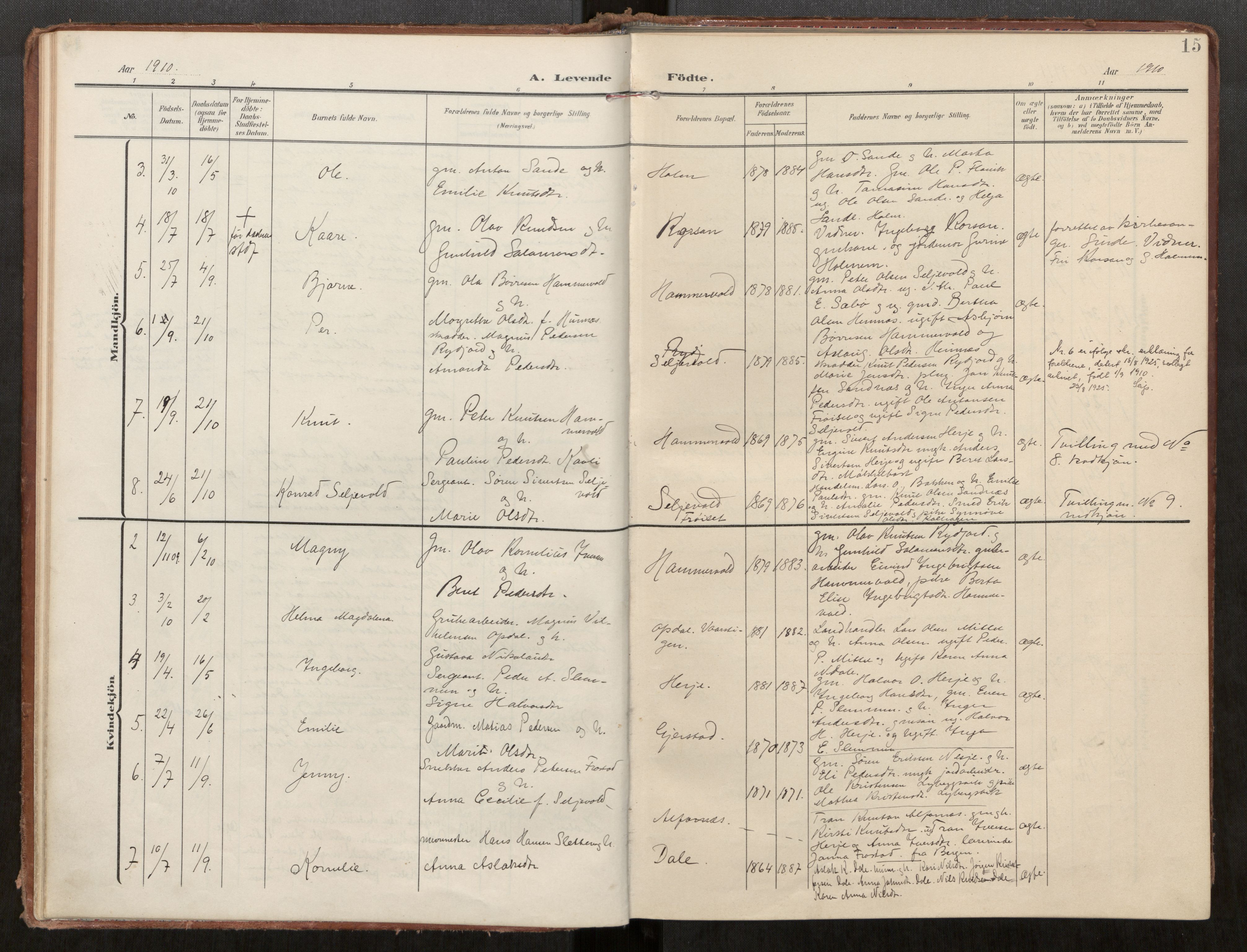 Ministerialprotokoller, klokkerbøker og fødselsregistre - Møre og Romsdal, AV/SAT-A-1454/549/L0618: Parish register (official) no. 549A01, 1906-1927, p. 15