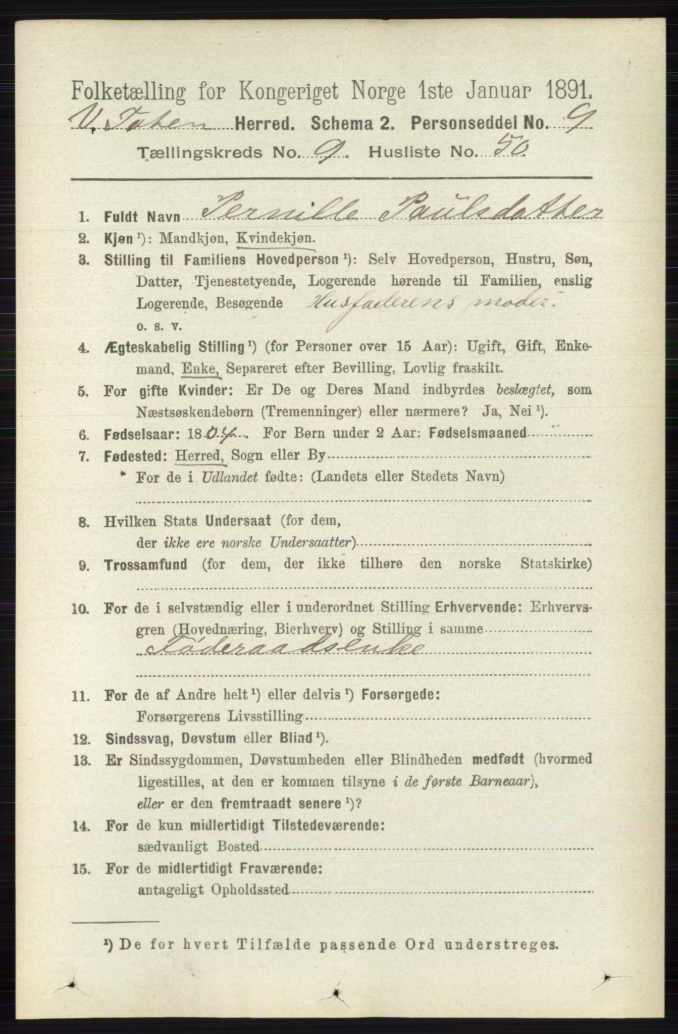 RA, 1891 census for 0529 Vestre Toten, 1891, p. 5877