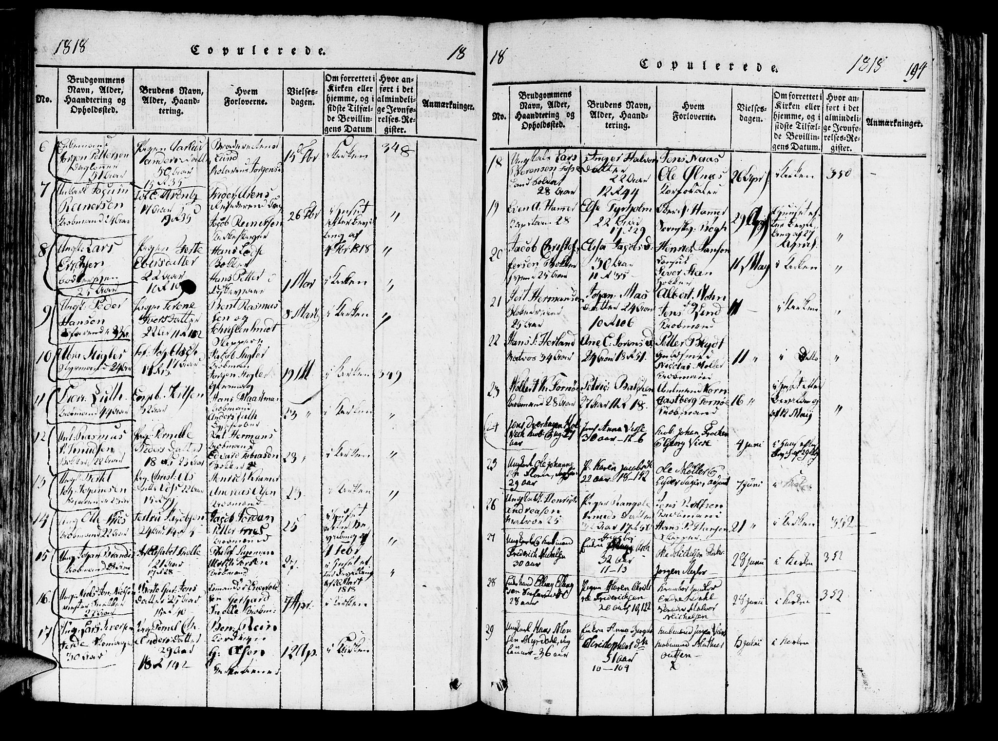 Domkirken sokneprestembete, SAB/A-74801/H/Haa/L0010: Parish register (official) no. A 10, 1816-1821, p. 194