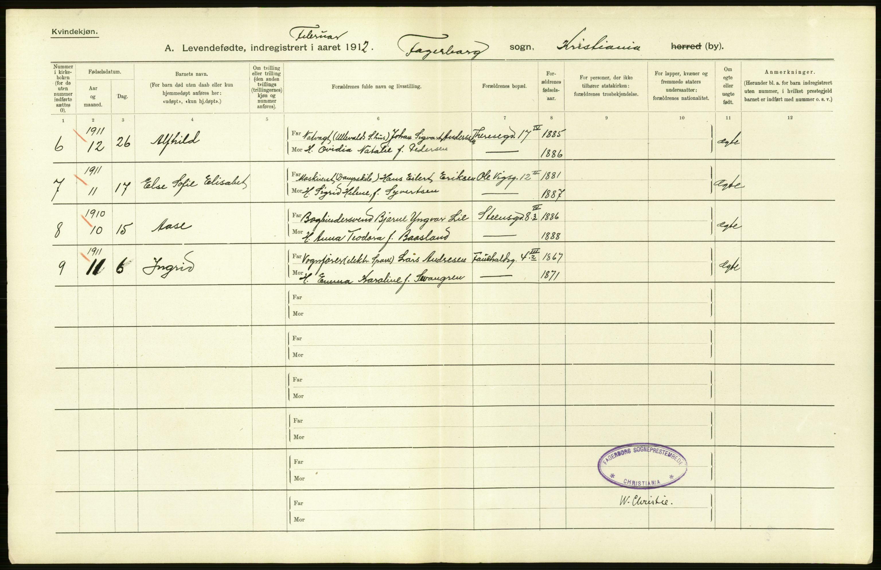 Statistisk sentralbyrå, Sosiodemografiske emner, Befolkning, RA/S-2228/D/Df/Dfb/Dfbb/L0007: Kristiania:  Levendefødte menn og kvinner., 1912, p. 690