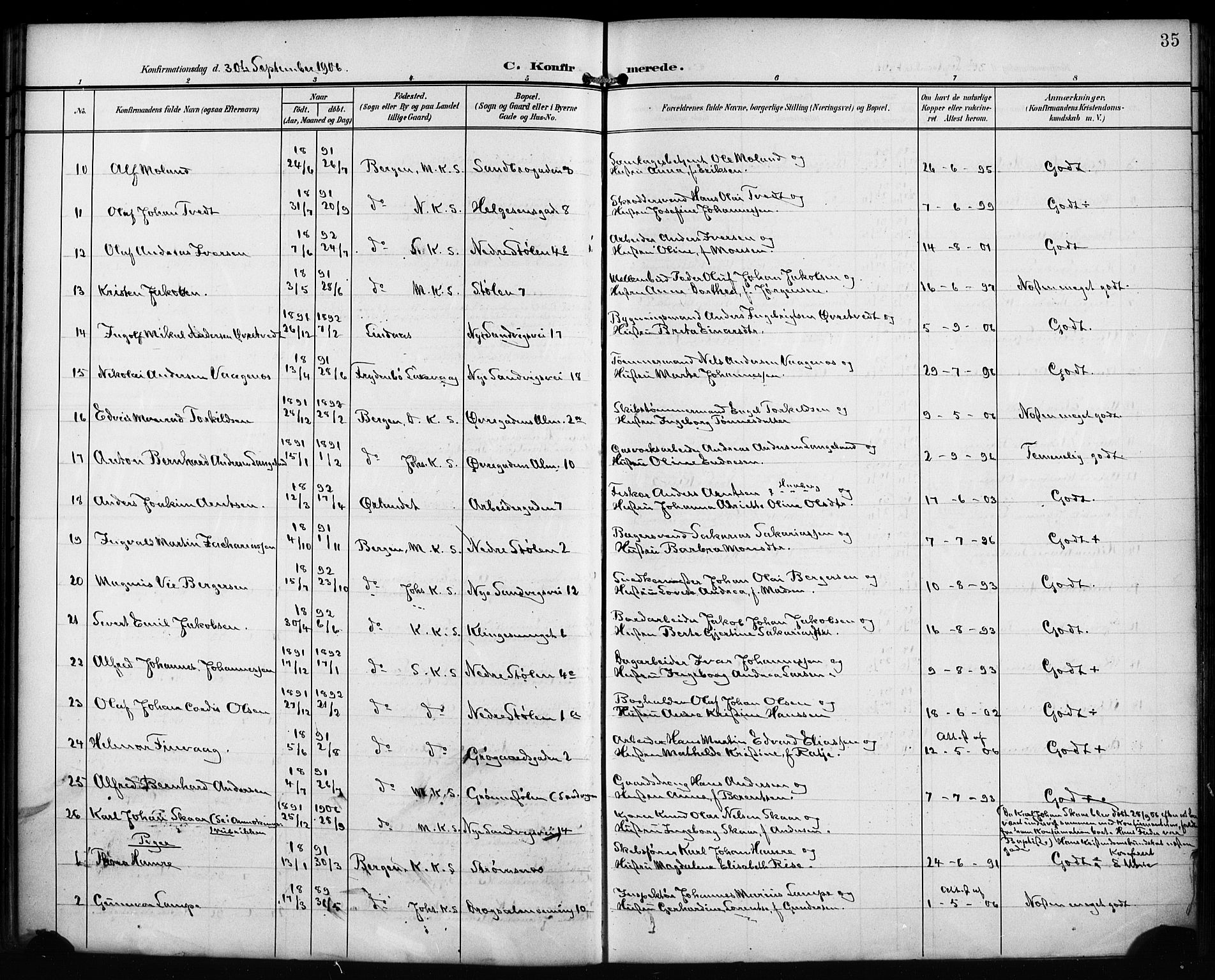 Mariakirken Sokneprestembete, AV/SAB-A-76901/H/Hab/L0009: Parish register (copy) no. A 9, 1901-1919, p. 35