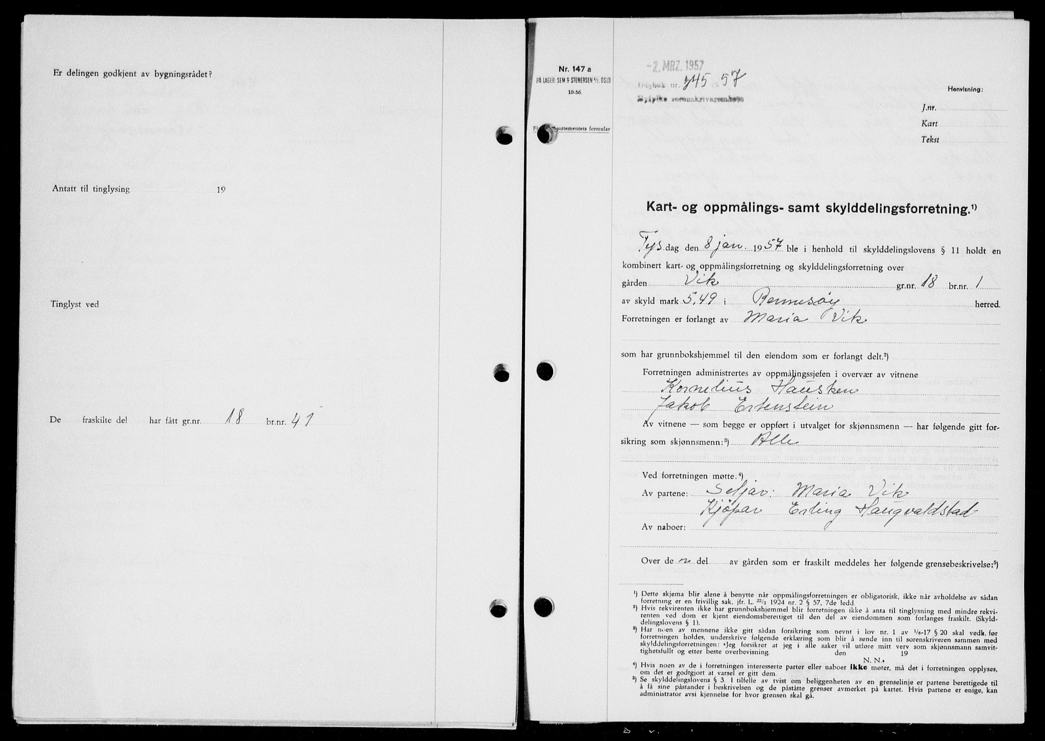 Ryfylke tingrett, SAST/A-100055/001/II/IIB/L0135: Mortgage book no. 114, 1956-1957, Diary no: : 345/1957