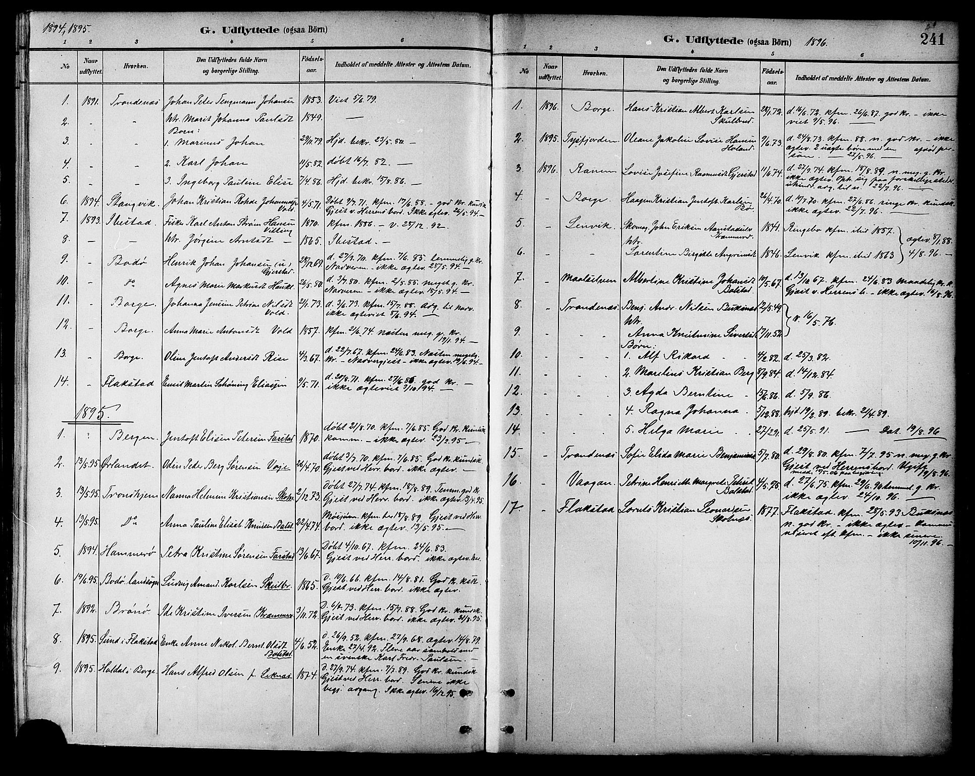 Ministerialprotokoller, klokkerbøker og fødselsregistre - Nordland, AV/SAT-A-1459/881/L1167: Parish register (copy) no. 881C04, 1886-1899, p. 241