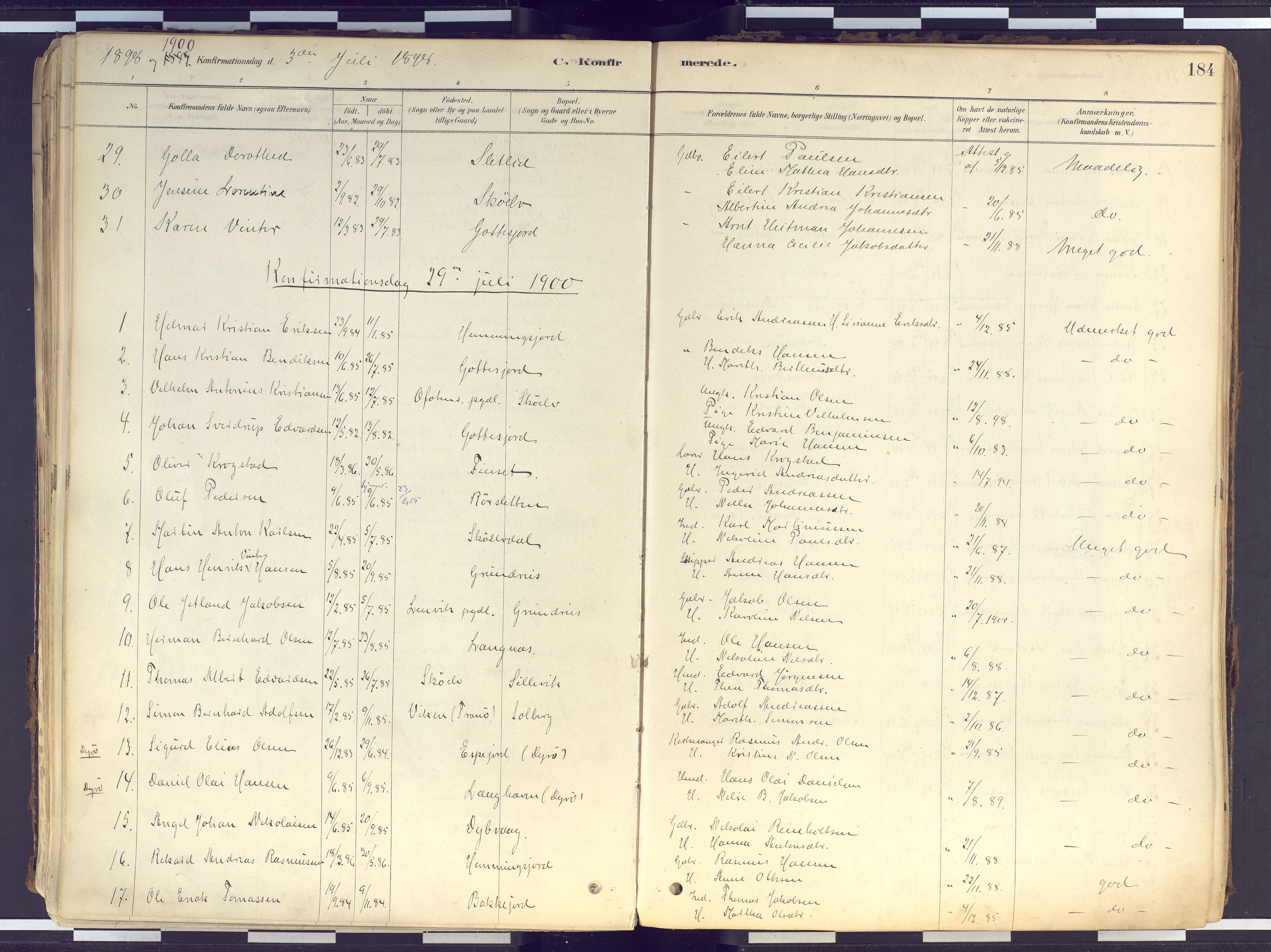 Tranøy sokneprestkontor, AV/SATØ-S-1313/I/Ia/Iaa/L0010kirke: Parish register (official) no. 10, 1878-1904, p. 184