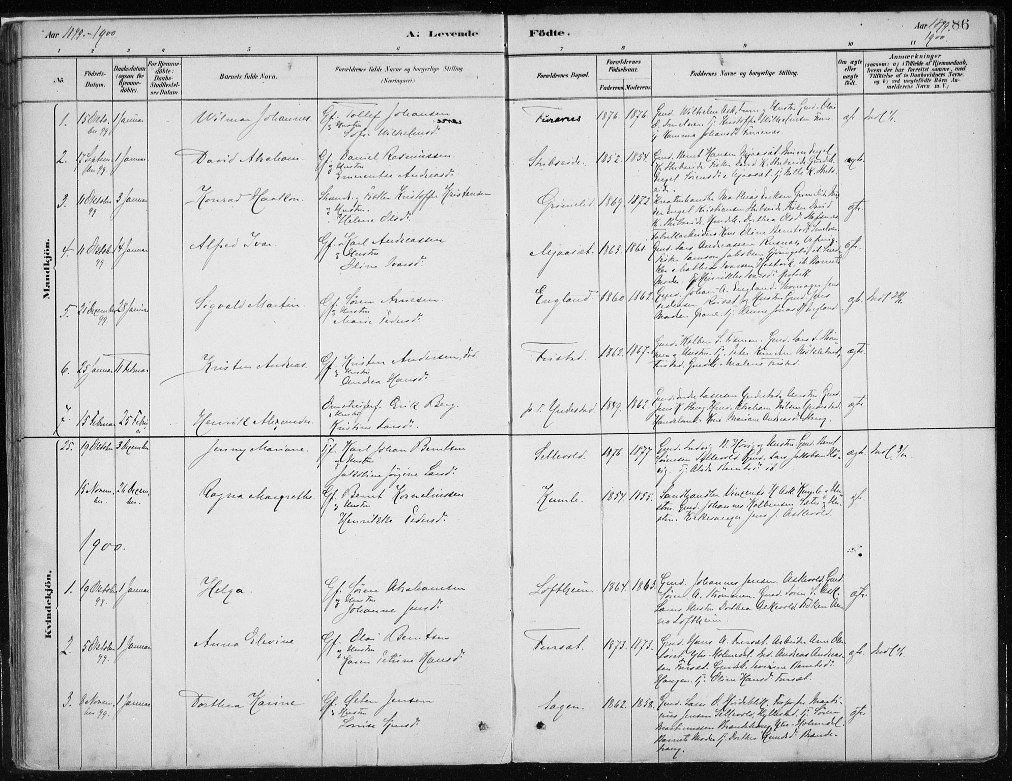 Askvoll sokneprestembete, AV/SAB-A-79501/H/Haa/Haab/L0002: Parish register (official) no. B 2, 1879-1909, p. 86