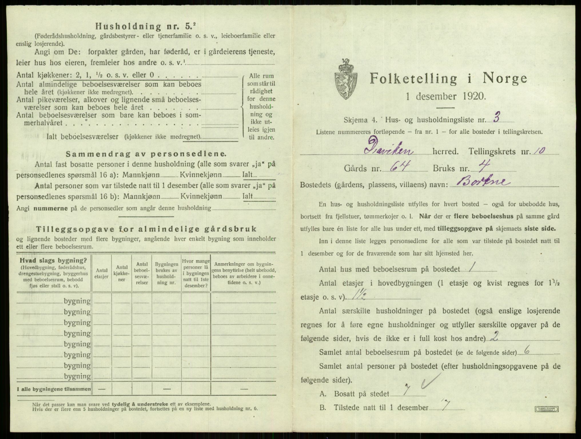 SAB, 1920 census for Davik, 1920, p. 695