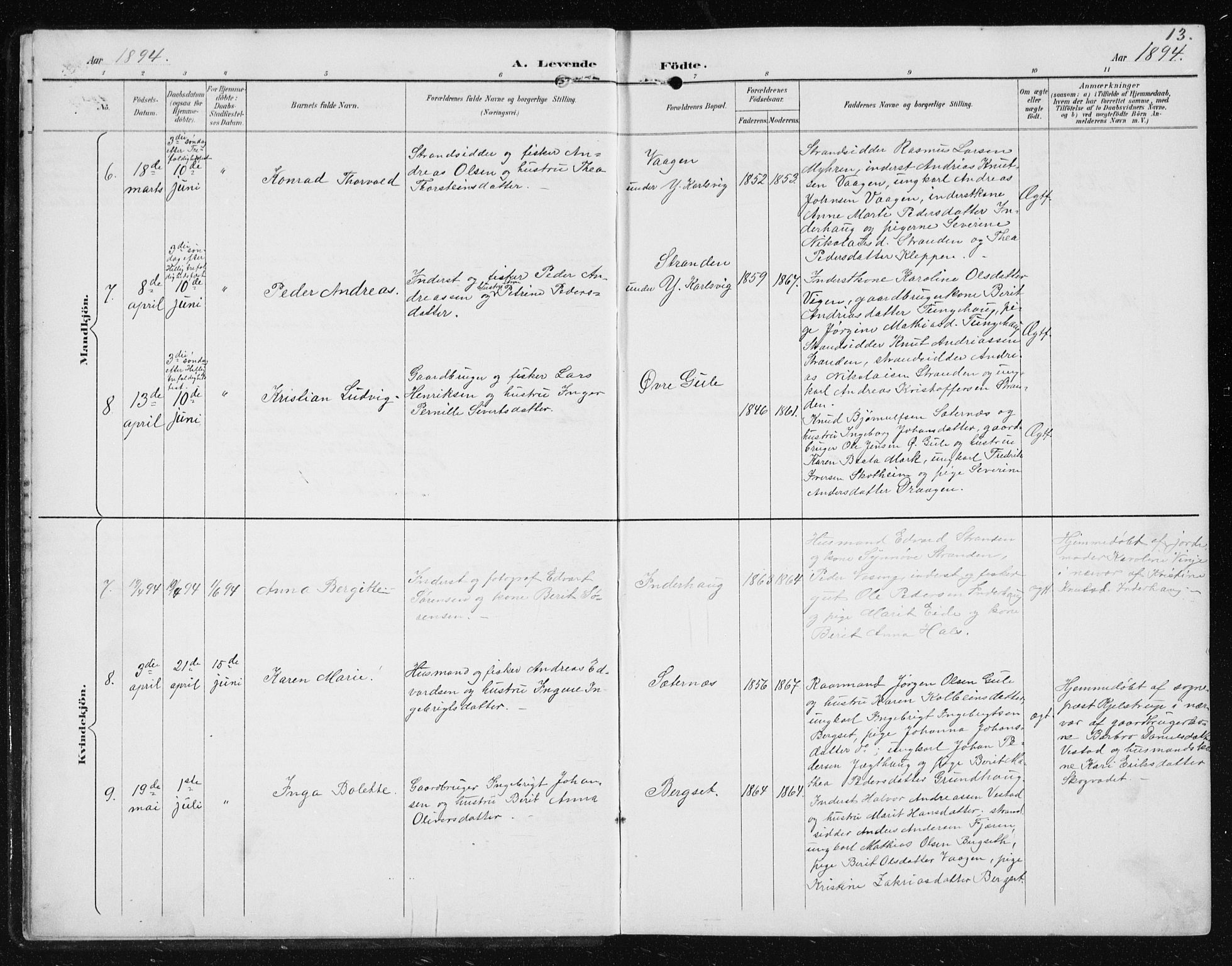 Ministerialprotokoller, klokkerbøker og fødselsregistre - Møre og Romsdal, AV/SAT-A-1454/566/L0773: Parish register (copy) no. 566C02, 1892-1909, p. 13